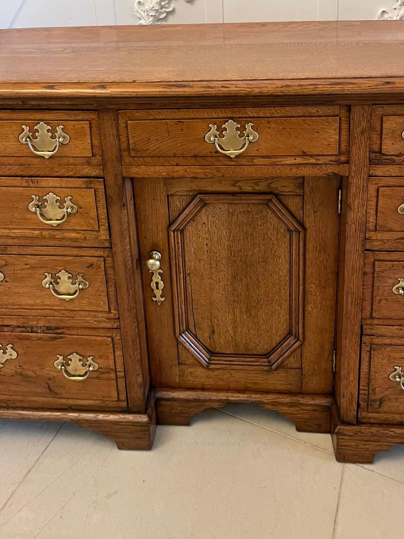 English Antique 18th Century Quality Oak Dresser Base with Original Brass Handle For Sale