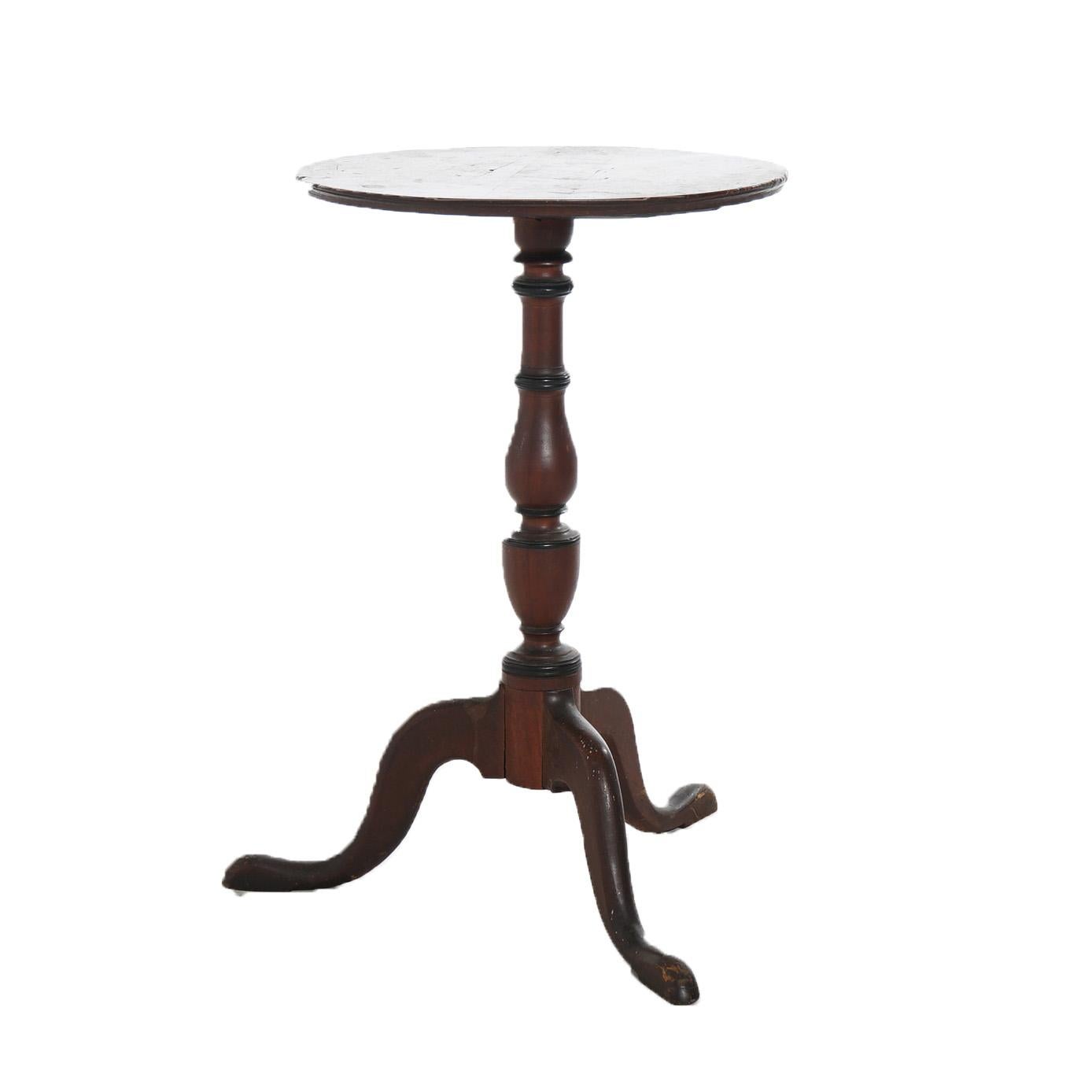 Antique 18th Century Queen Anne Mahogany Candle Stand with Turned Column on Cabriole Legs Terminating in Pad Feet C1780

Measures - 25.75
