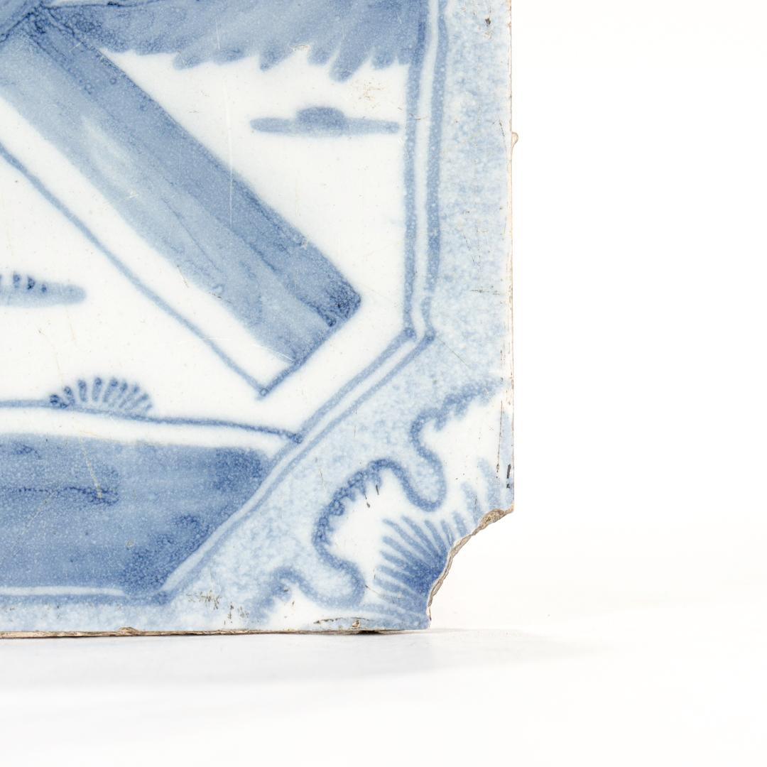 18th Century and Earlier Antique 18th Century Religious Dutch Delft Tile with Jesus Bearing His Cross For Sale