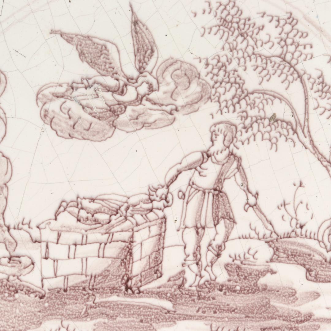 Antike religiöse Mangan holländische Delft Fliese des 18. Jahrhunderts von Abraham im Zustand „Relativ gut“ im Angebot in Philadelphia, PA