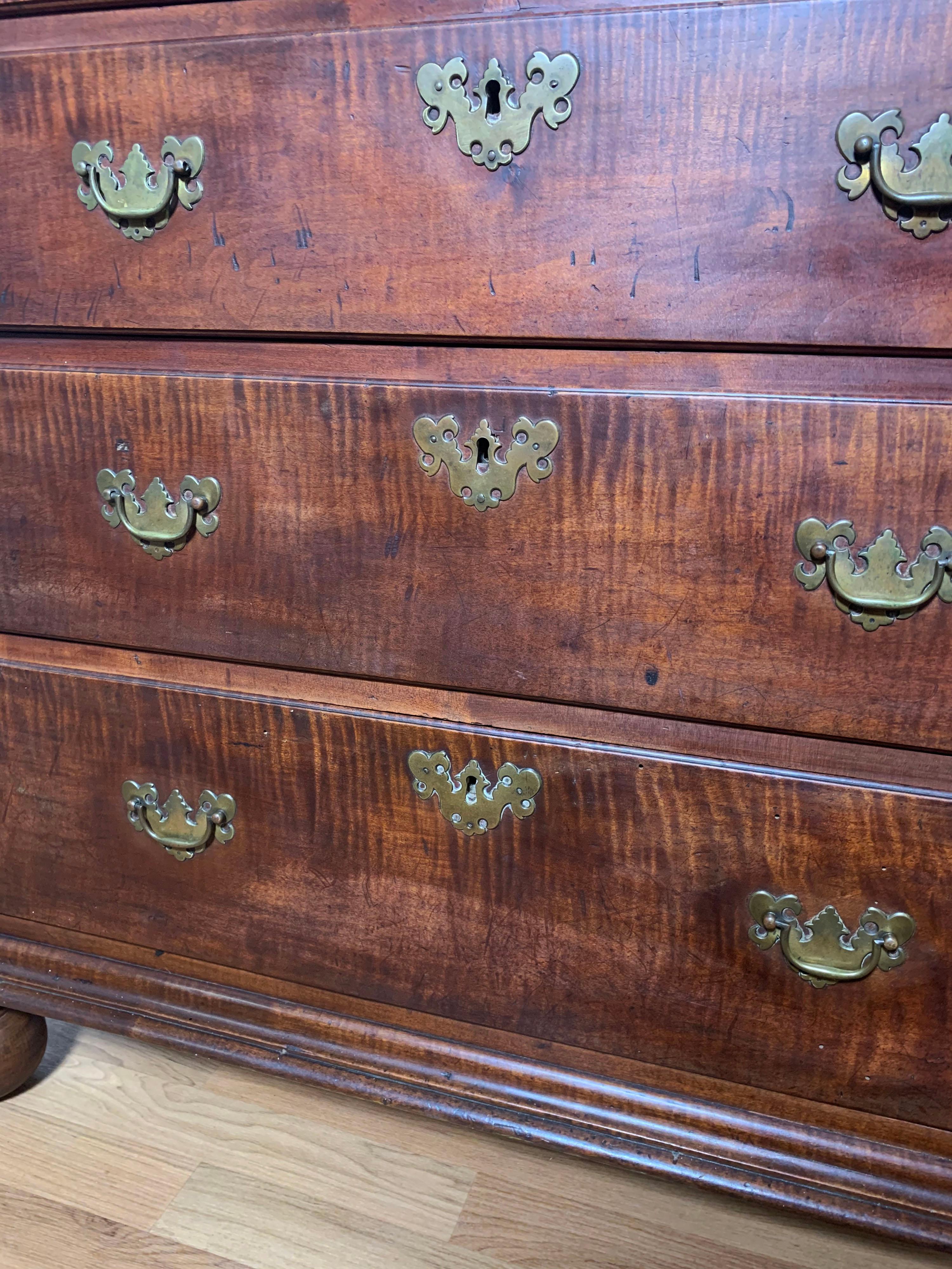 Antique 18th Century Rhode Island Ball Foot Chest with Original Brasses 6
