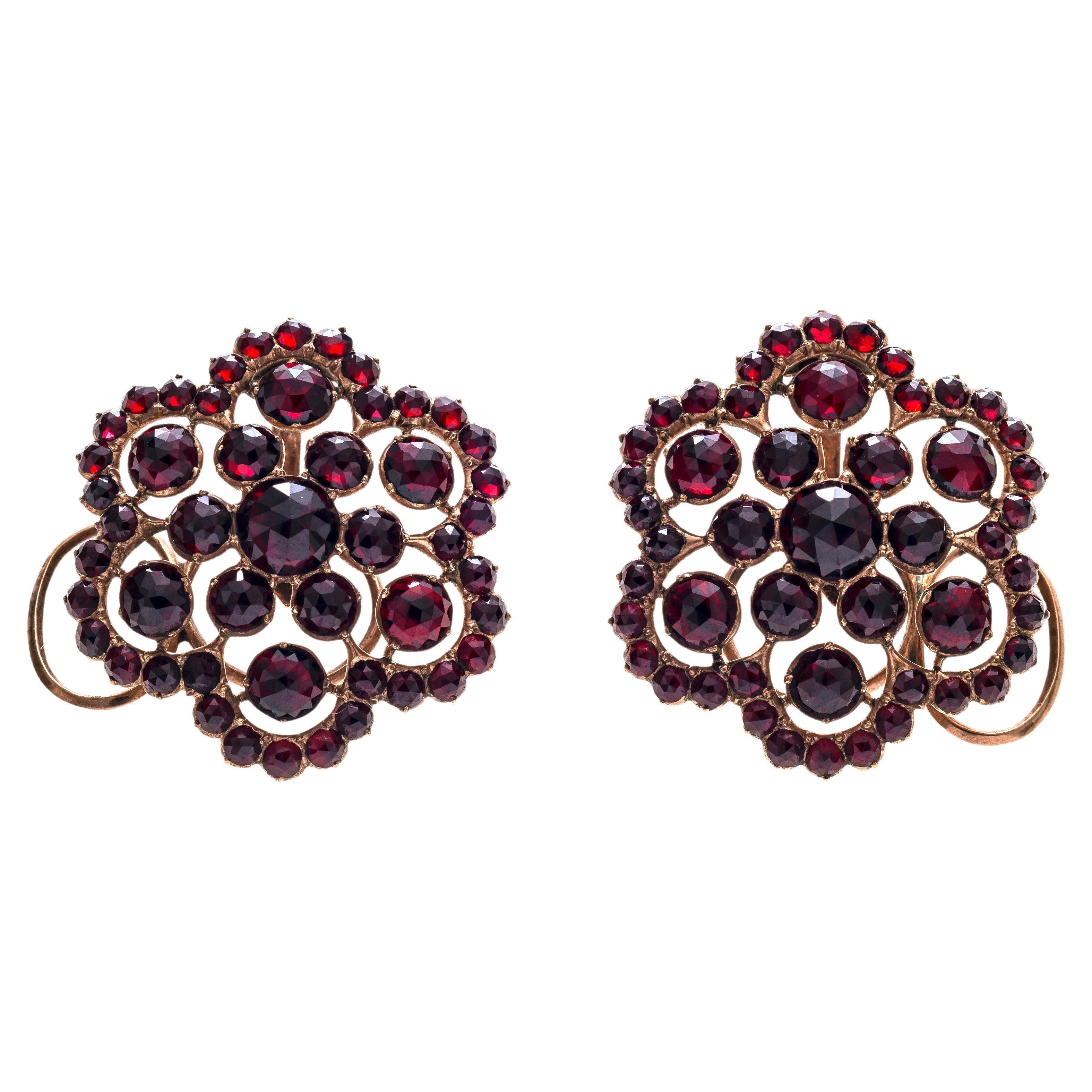 Antique 18th Century Rokoko Garnet Earrings Vermeil
