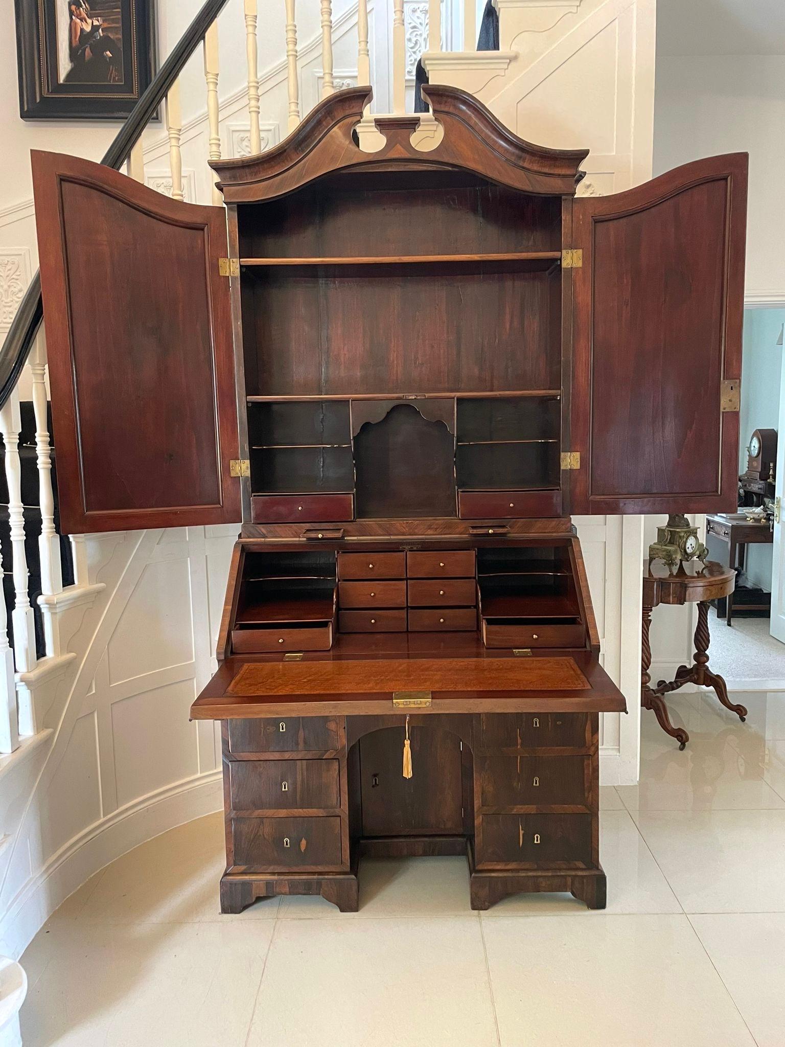 English Antique 18th Century Rosewood Bureau Bookcase For Sale