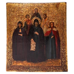 Antique 18th Century Russian Orthodox Egg Tempera Gilded Icon Saint Nilus 1750