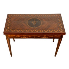 Table de jeu russe du 18ème siècle en marqueterie de bois de rose par Christian Meyer