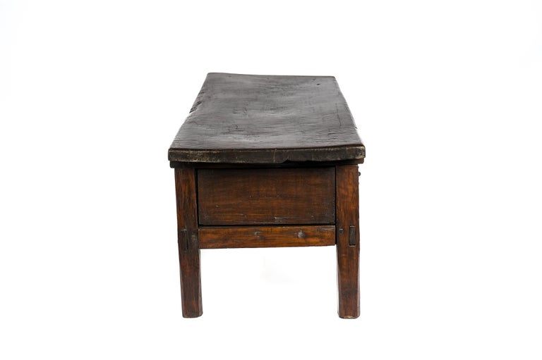 Baroque Antique 18th-Century Rustic Spanish Chestnut Coffee Table with Geometric Carving For Sale