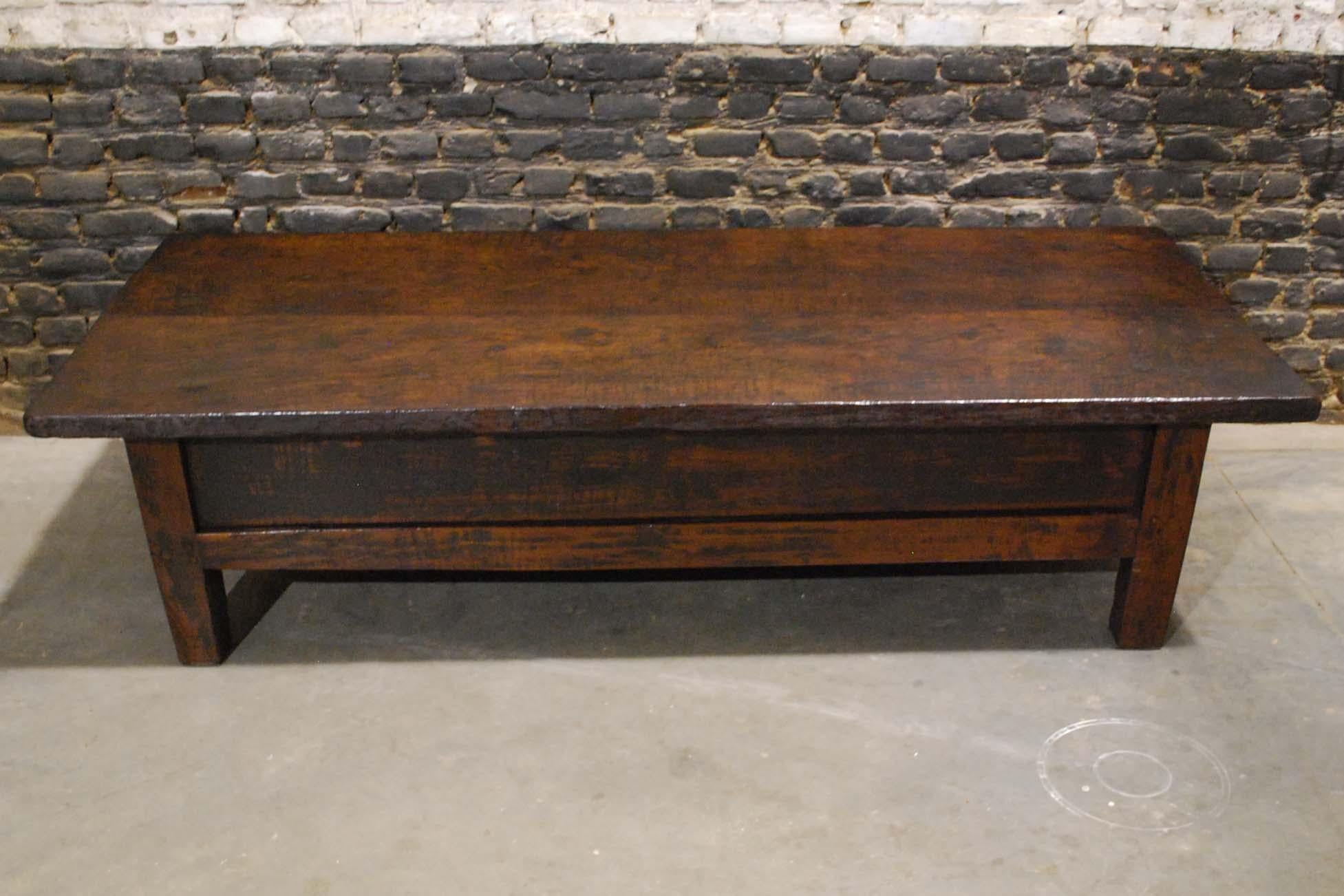 Forged Antique 18th Century Rustic Spanish Coffee Table in Chestnut Wood