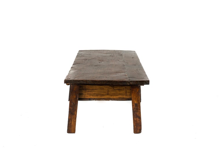 Steel Antique 18th-Century Rustic Spanish Warm Brown Chestnut Coffee Table For Sale