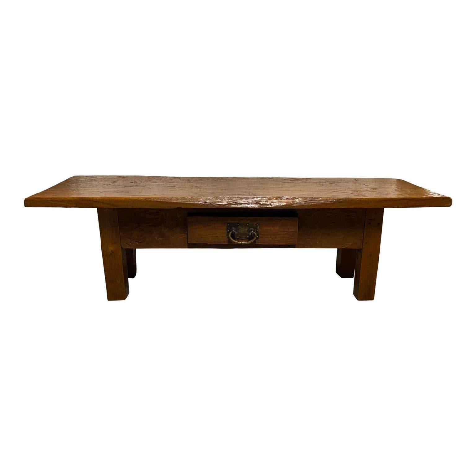 Antique 18th Century Rustic Wood Coffee Table with Two Drawers For Sale at 1stDibs