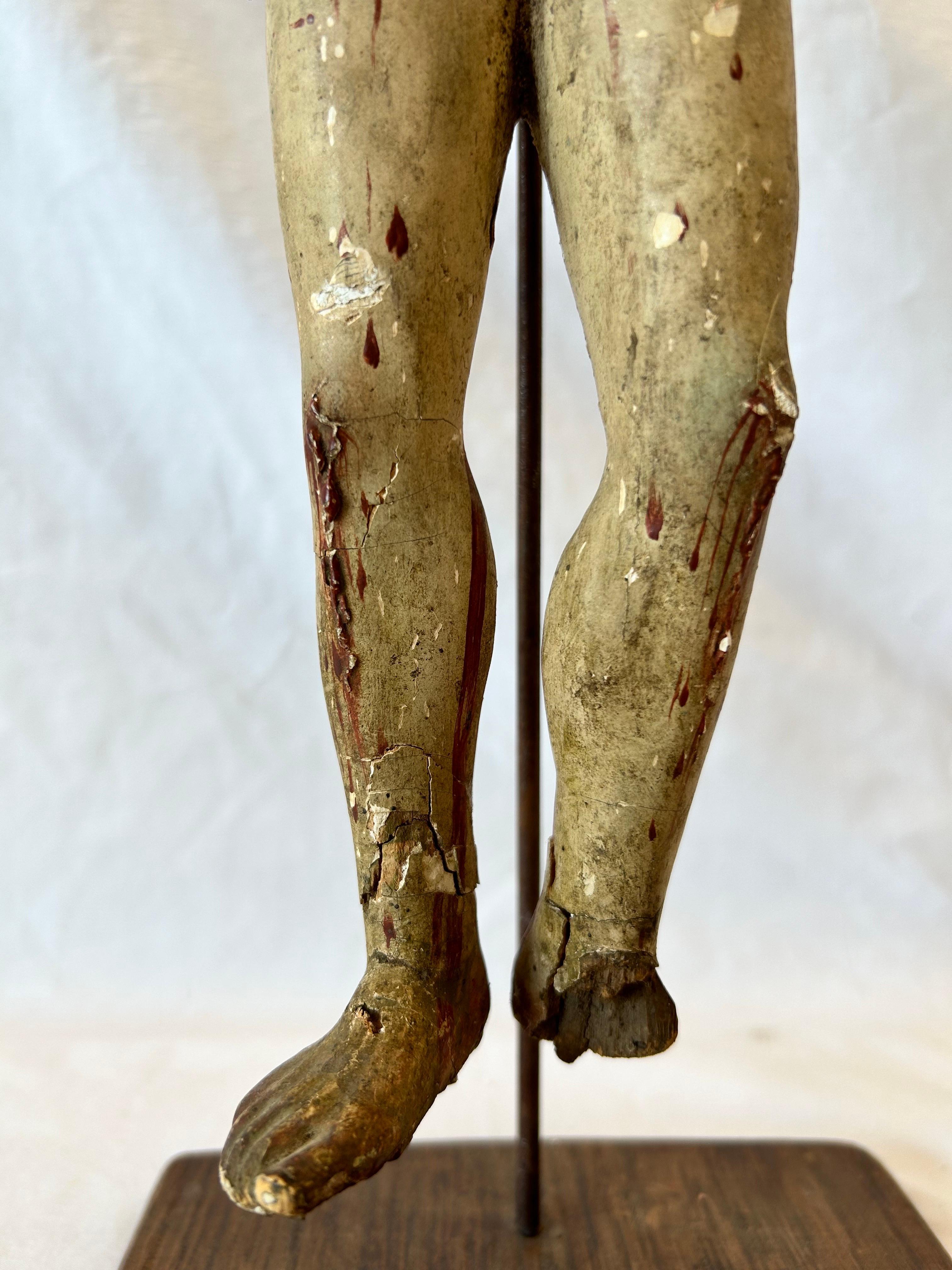 Antique 18th Century Santos Jointed Puppet Figure Relic Polychrome Custom Stand For Sale 5