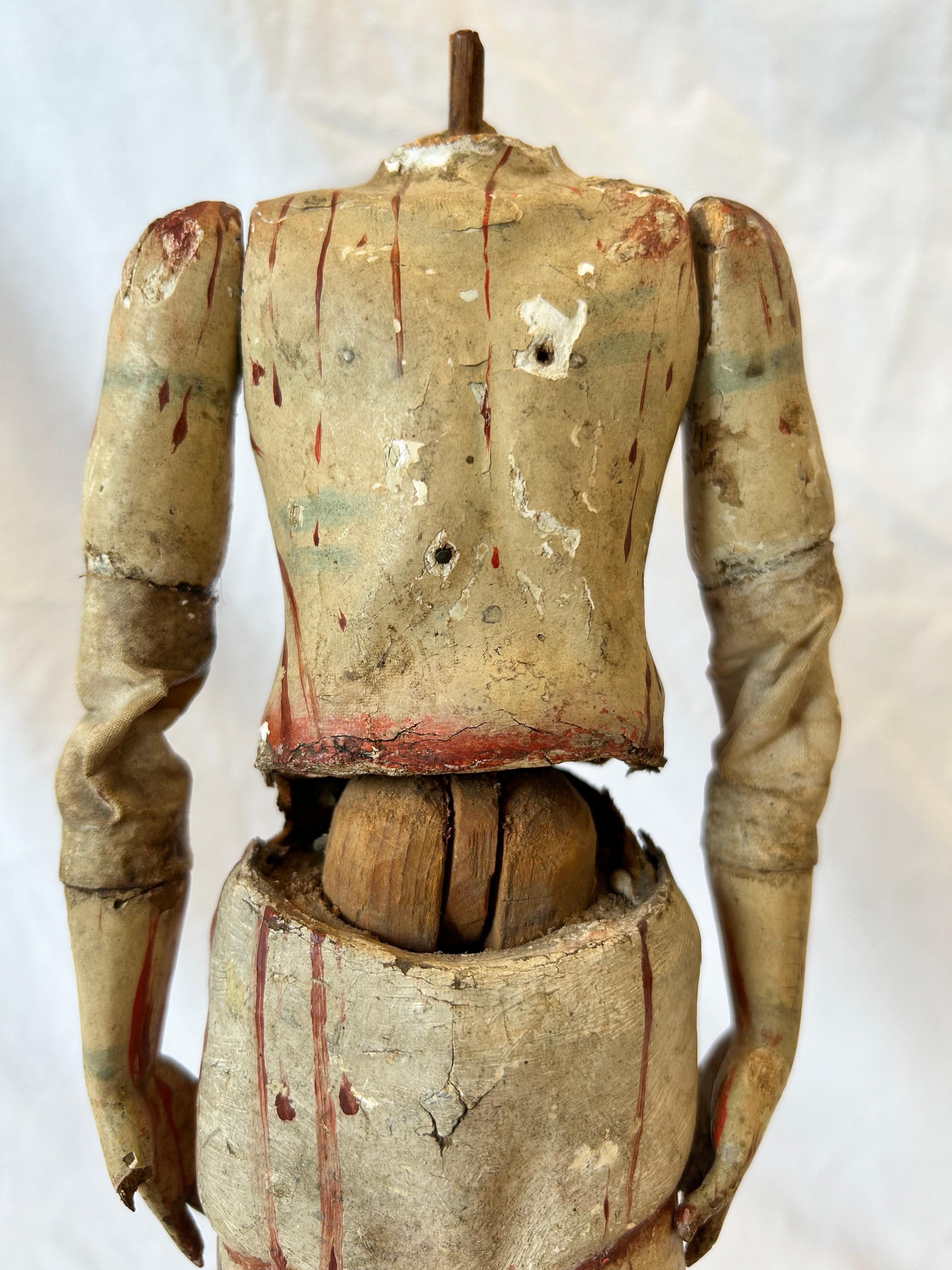 Antique 18th Century Santos Jointed Puppet Figure Relic Polychrome Custom Stand For Sale 7