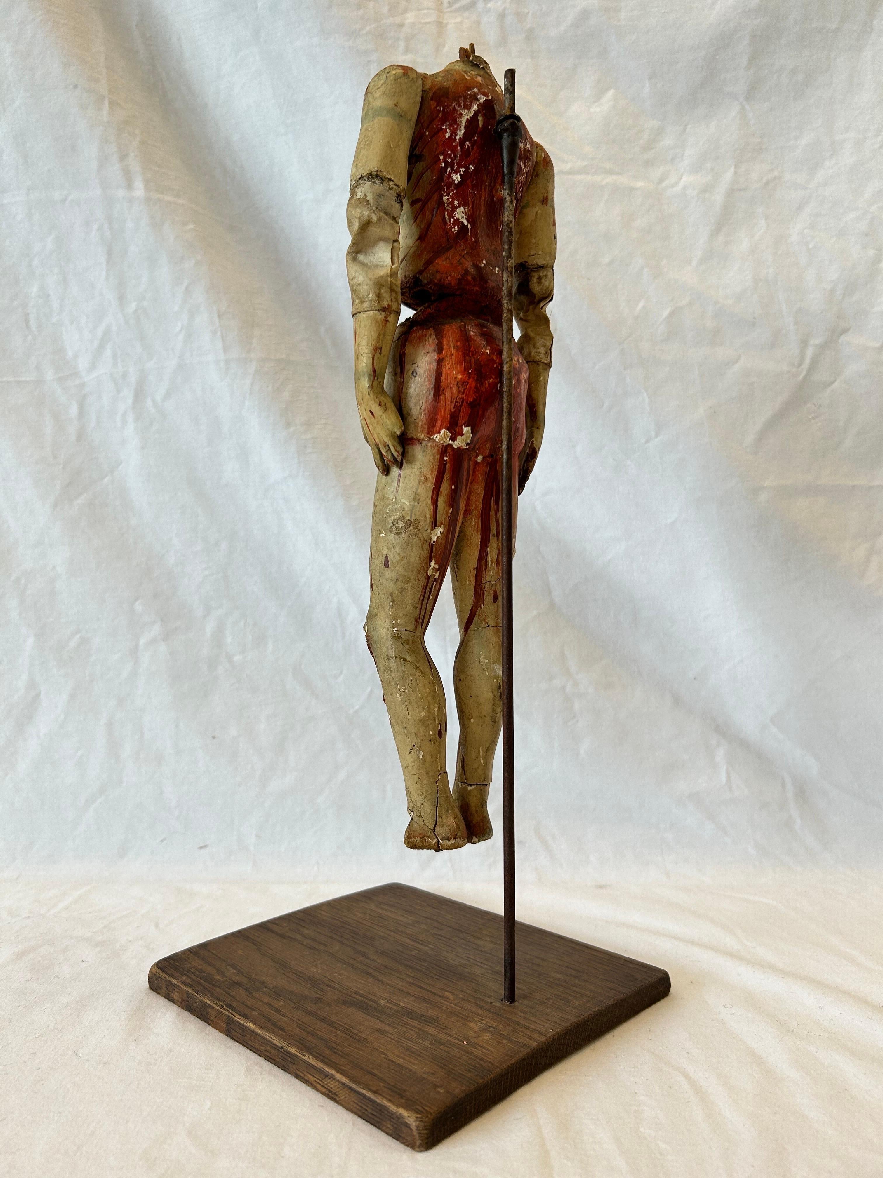 Antique 18th Century Santos Jointed Puppet Figure Relic Polychrome Custom Stand For Sale 8