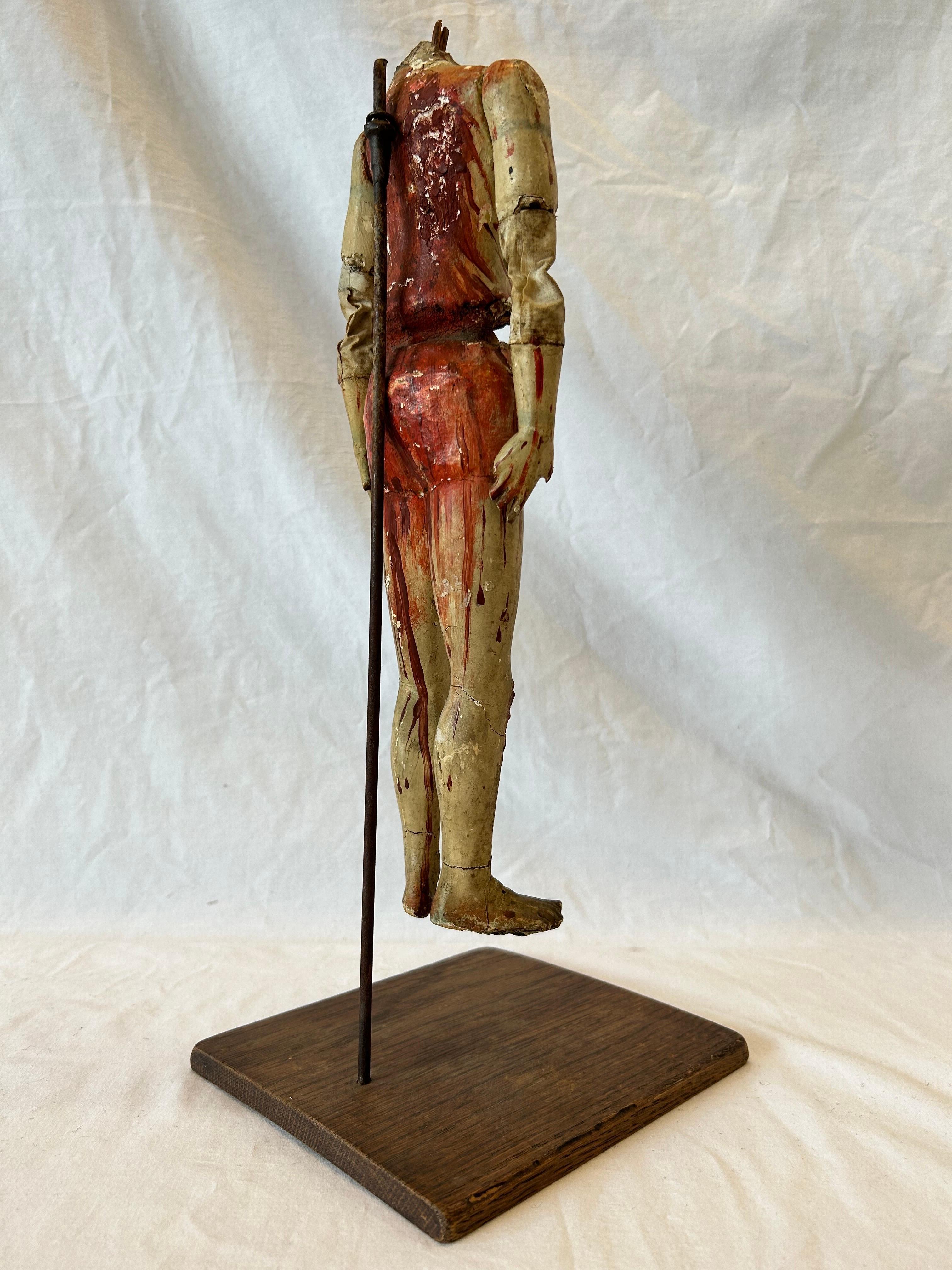 Antique 18th Century Santos Jointed Puppet Figure Relic Polychrome Custom Stand For Sale 9