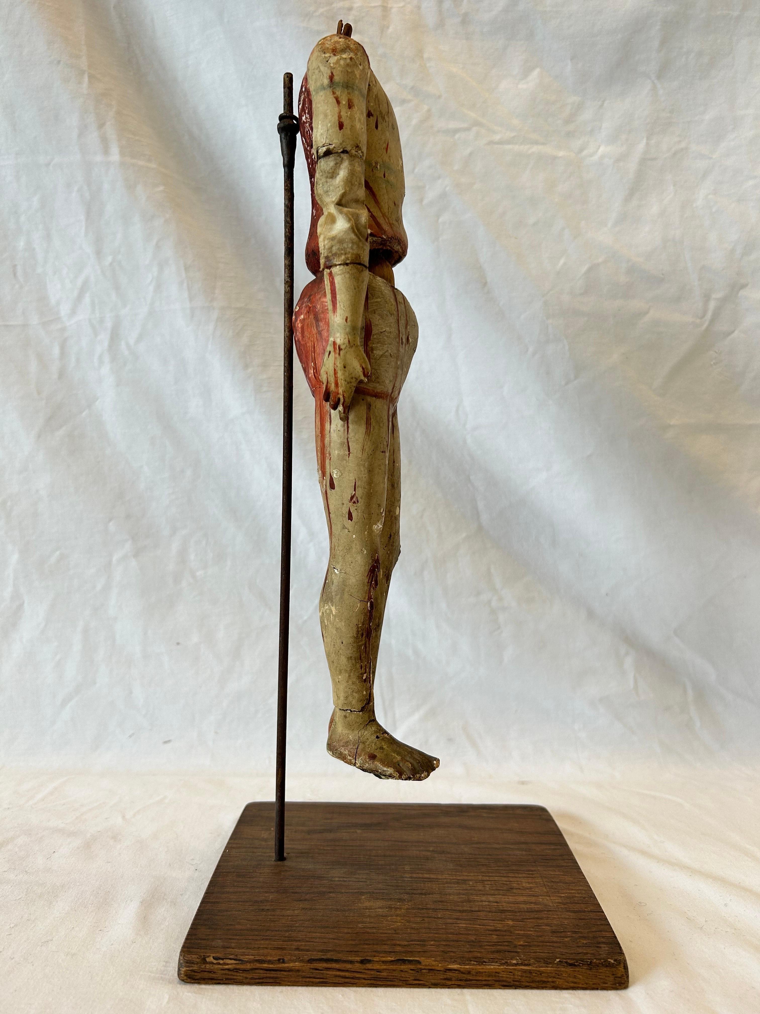 Antique 18th Century Santos Jointed Puppet Figure Relic Polychrome Custom Stand For Sale 10