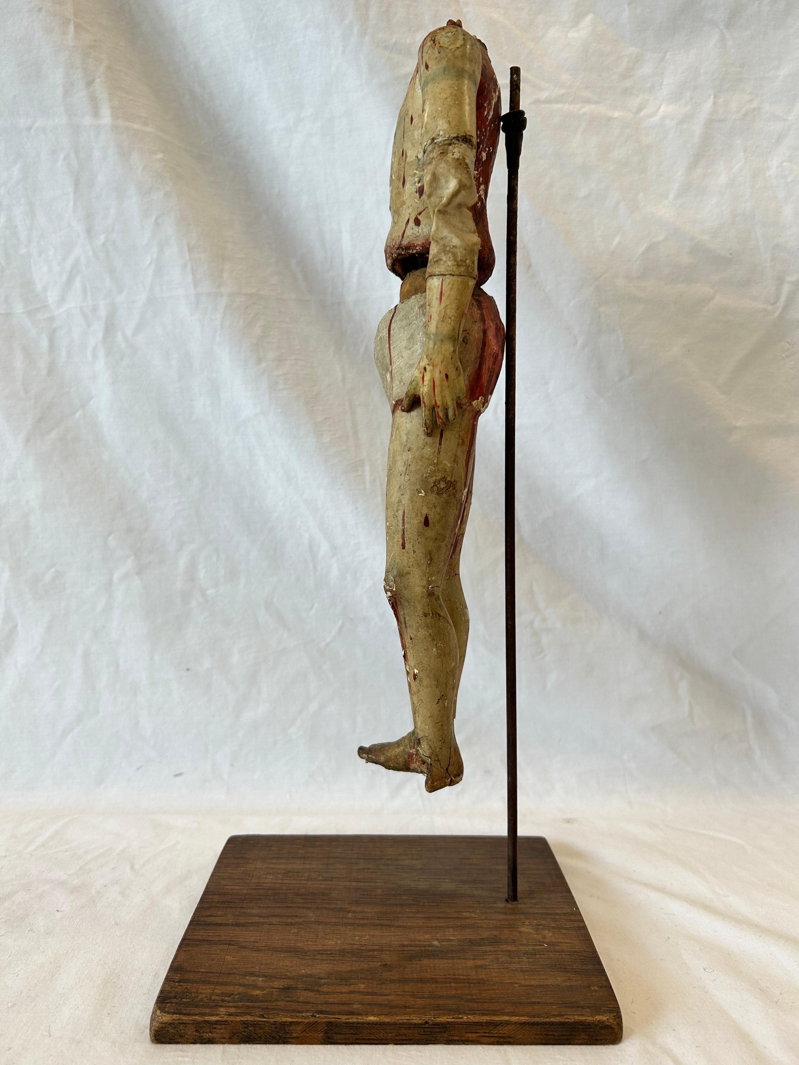 Antique 18th Century Santos Jointed Puppet Figure Relic Polychrome Custom Stand For Sale 11