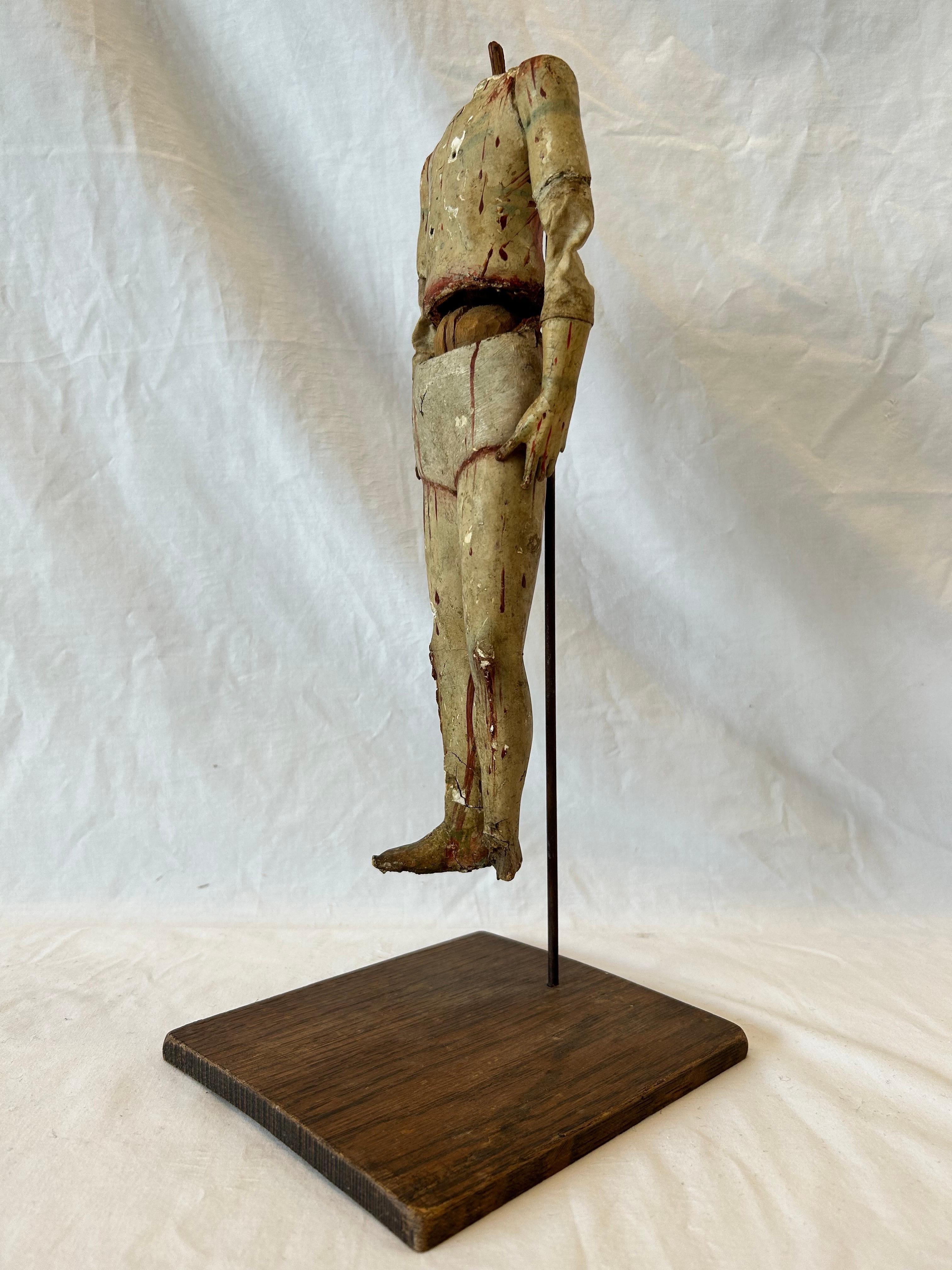 Antique 18th Century Santos Jointed Puppet Figure Relic Polychrome Custom Stand For Sale 12