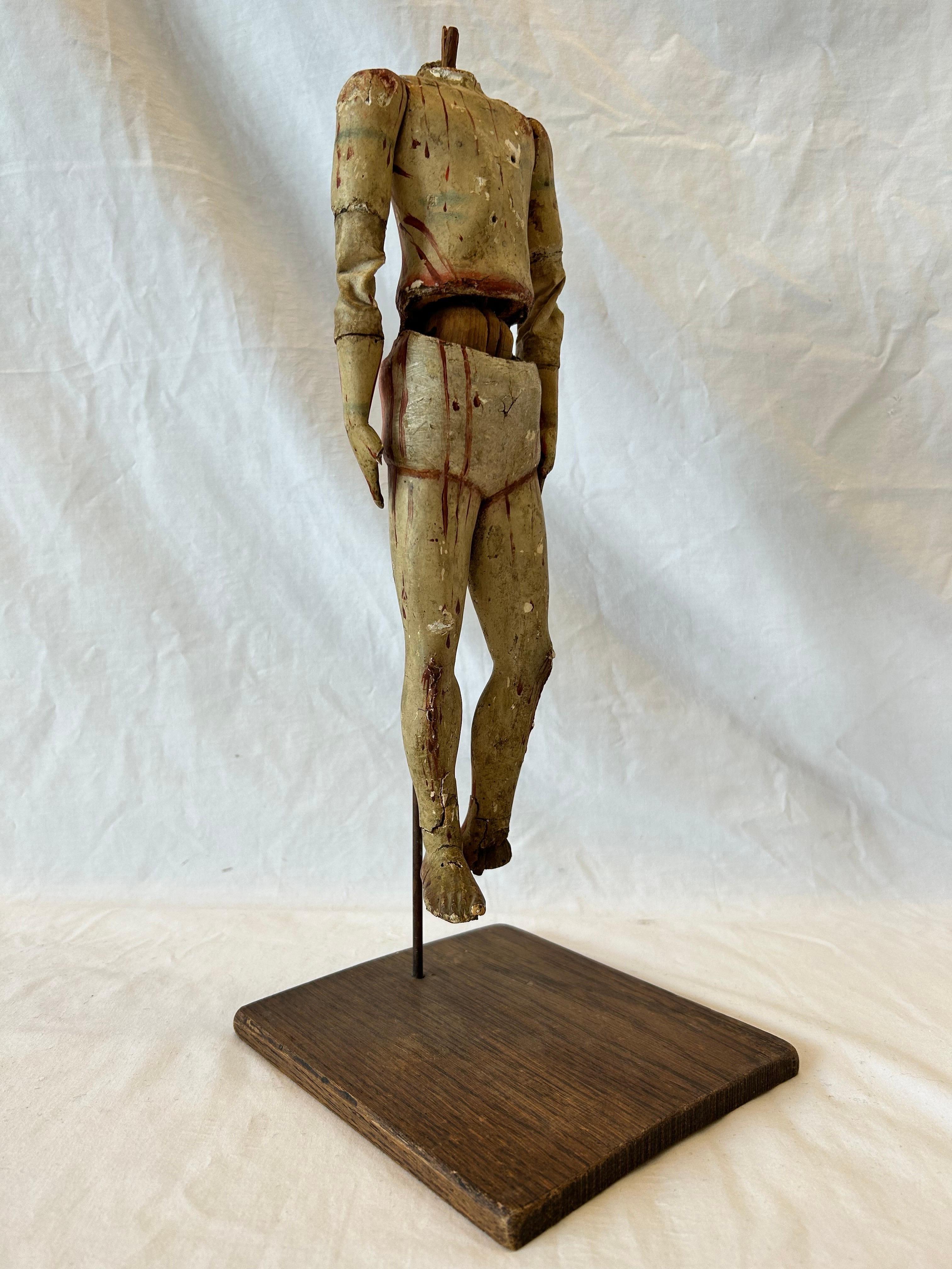 Antique 18th Century Santos Jointed Puppet Figure Relic Polychrome Custom Stand For Sale 13
