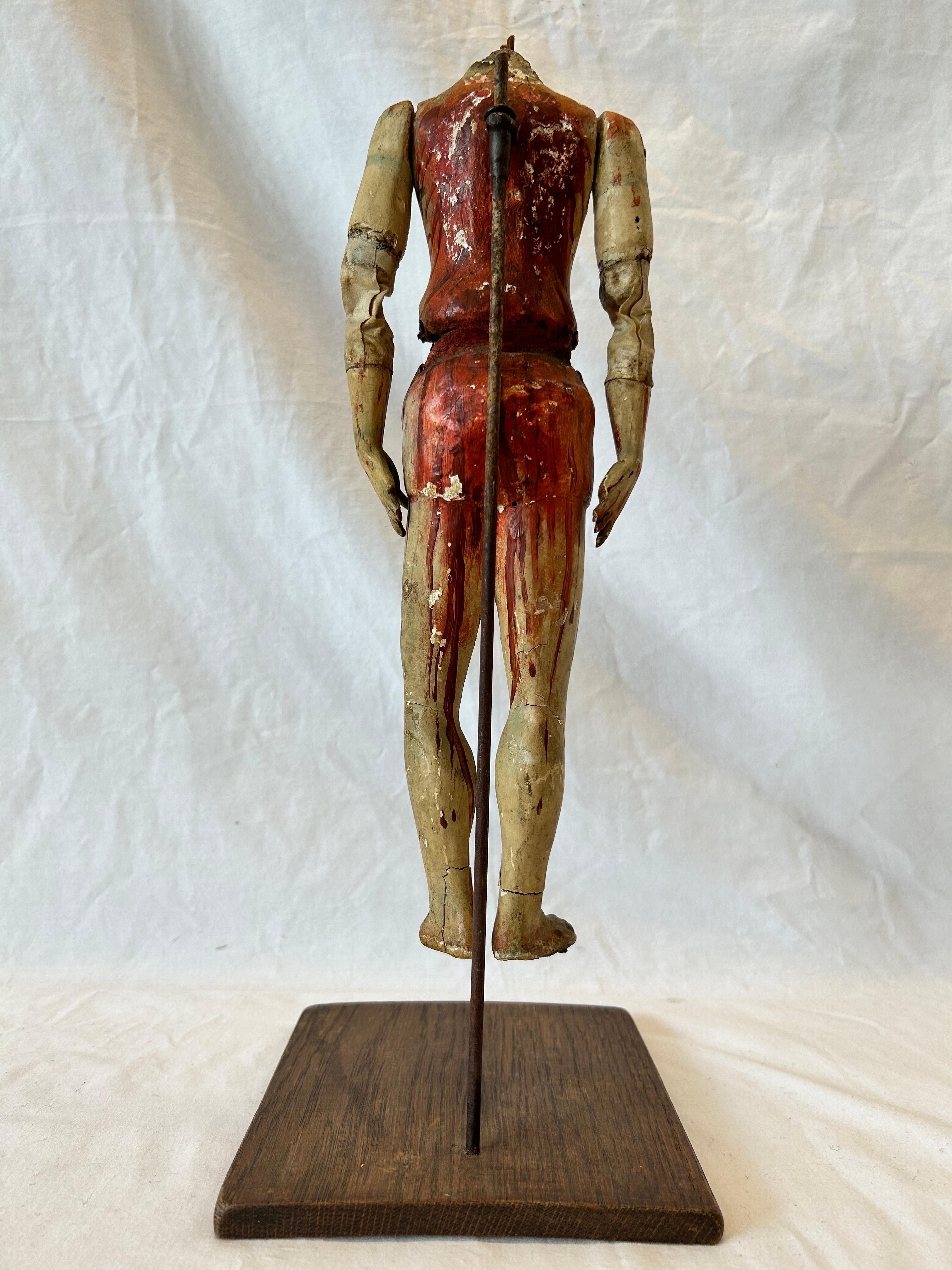 Antique 18th Century Santos Jointed Puppet Figure Relic Polychrome Custom Stand For Sale 14