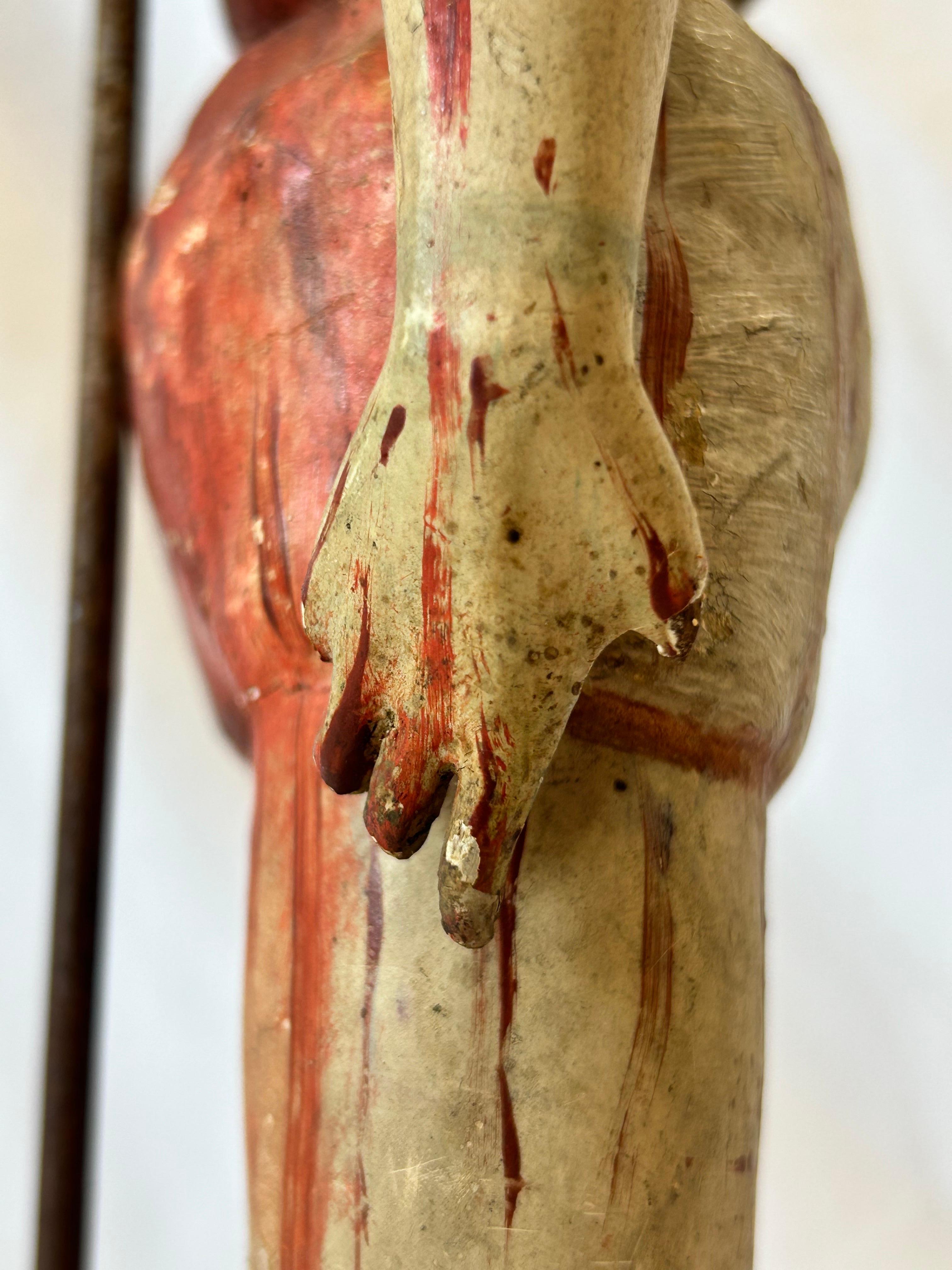 Italian Antique 18th Century Santos Jointed Puppet Figure Relic Polychrome Custom Stand For Sale