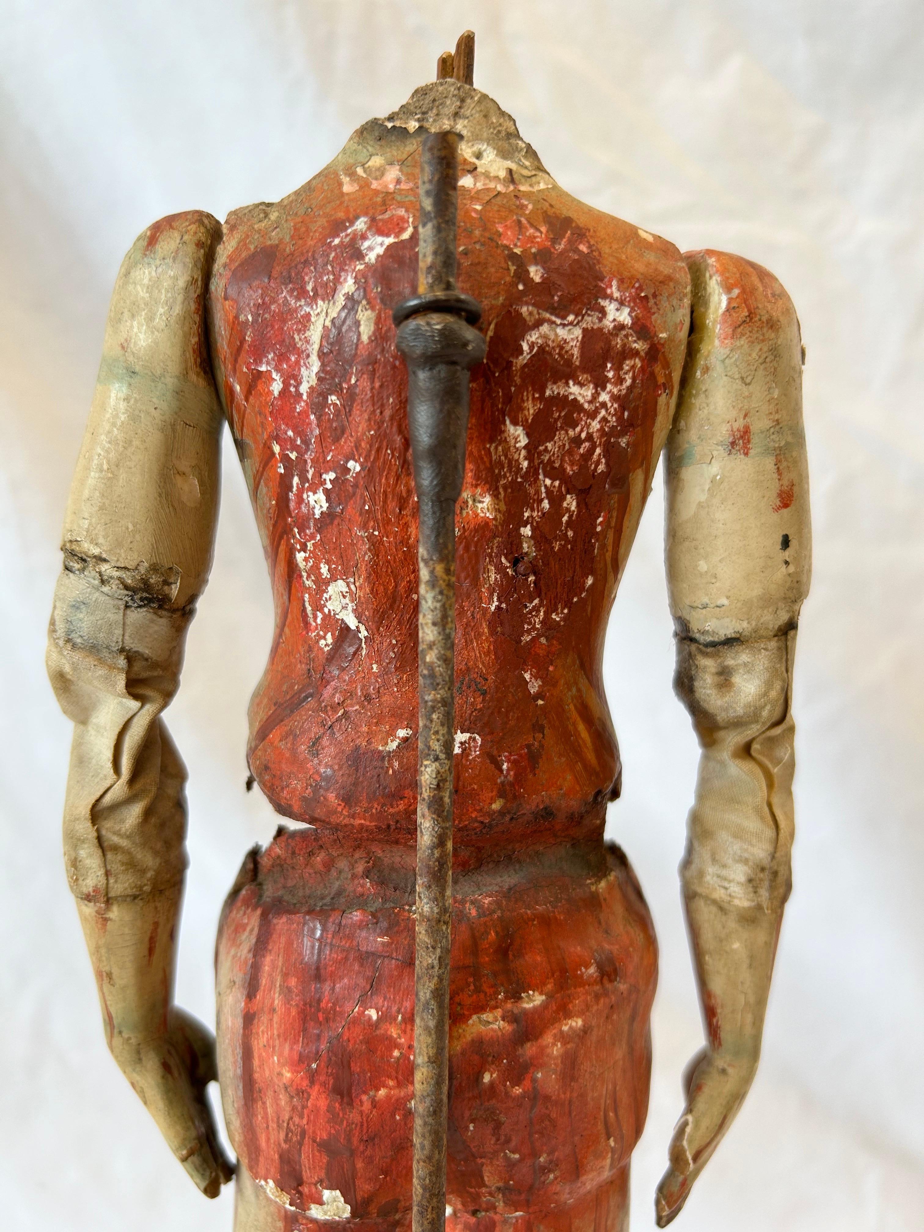 Antique 18th Century Santos Jointed Puppet Figure Relic Polychrome Custom Stand For Sale 1