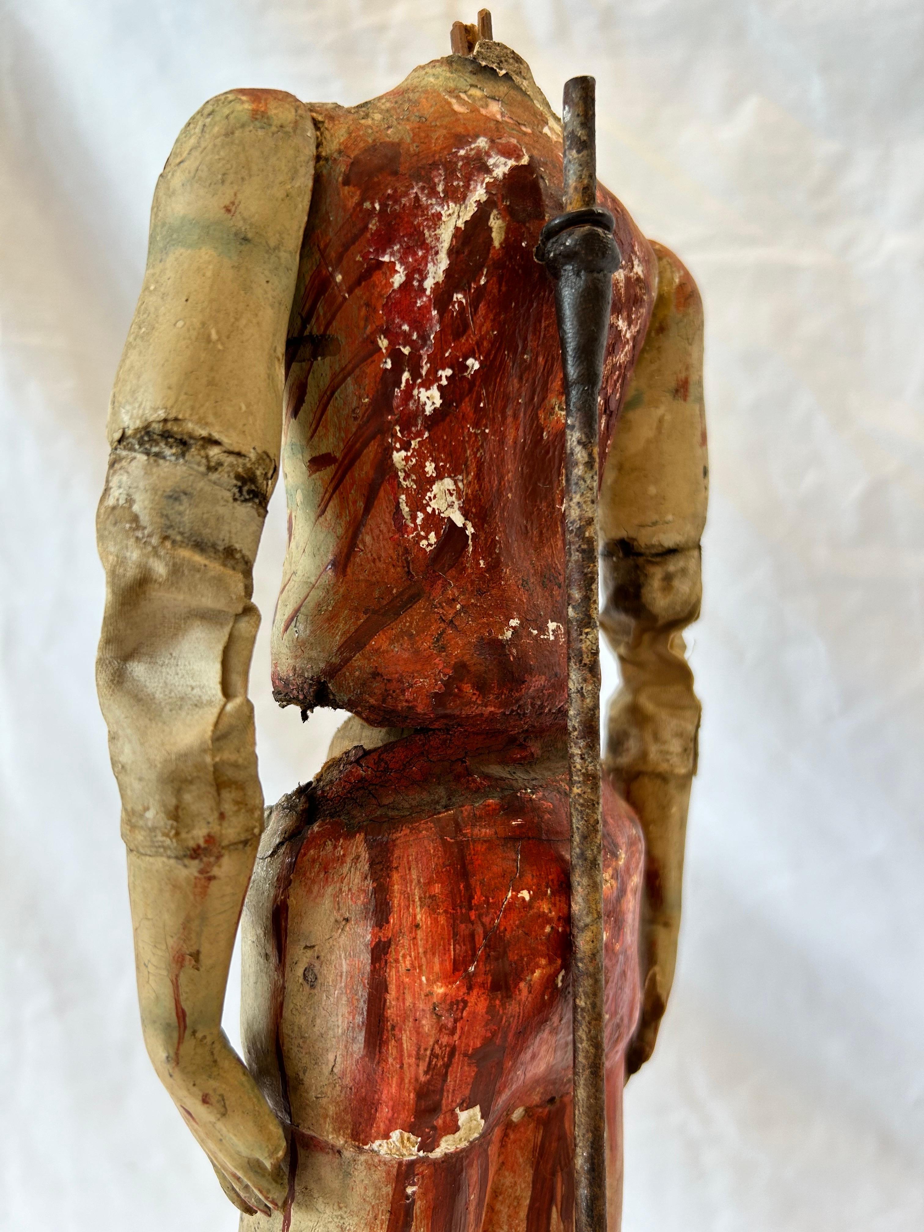 Antique 18th Century Santos Jointed Puppet Figure Relic Polychrome Custom Stand For Sale 3