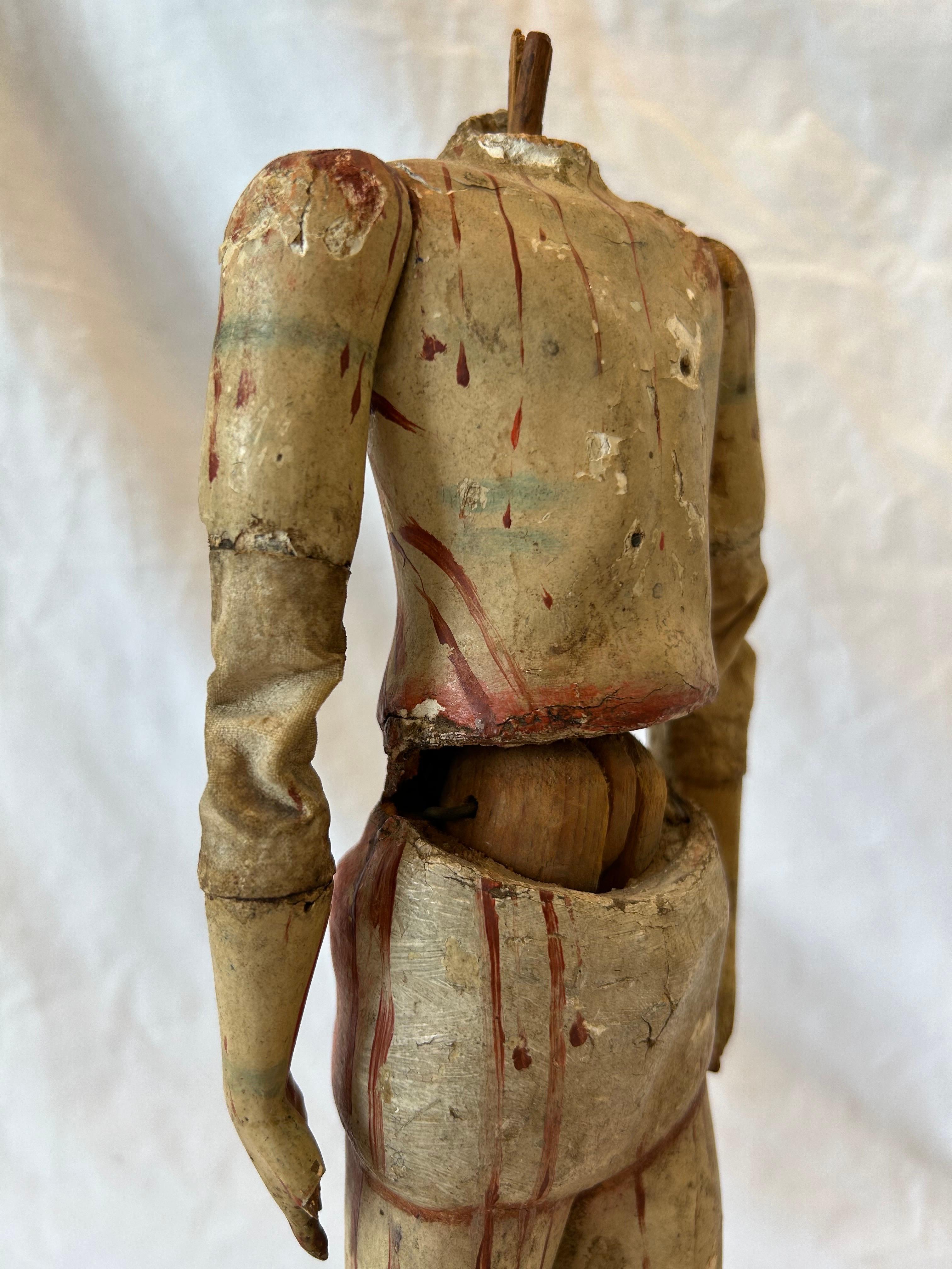 Antique 18th Century Santos Jointed Puppet Figure Relic Polychrome Custom Stand For Sale 4