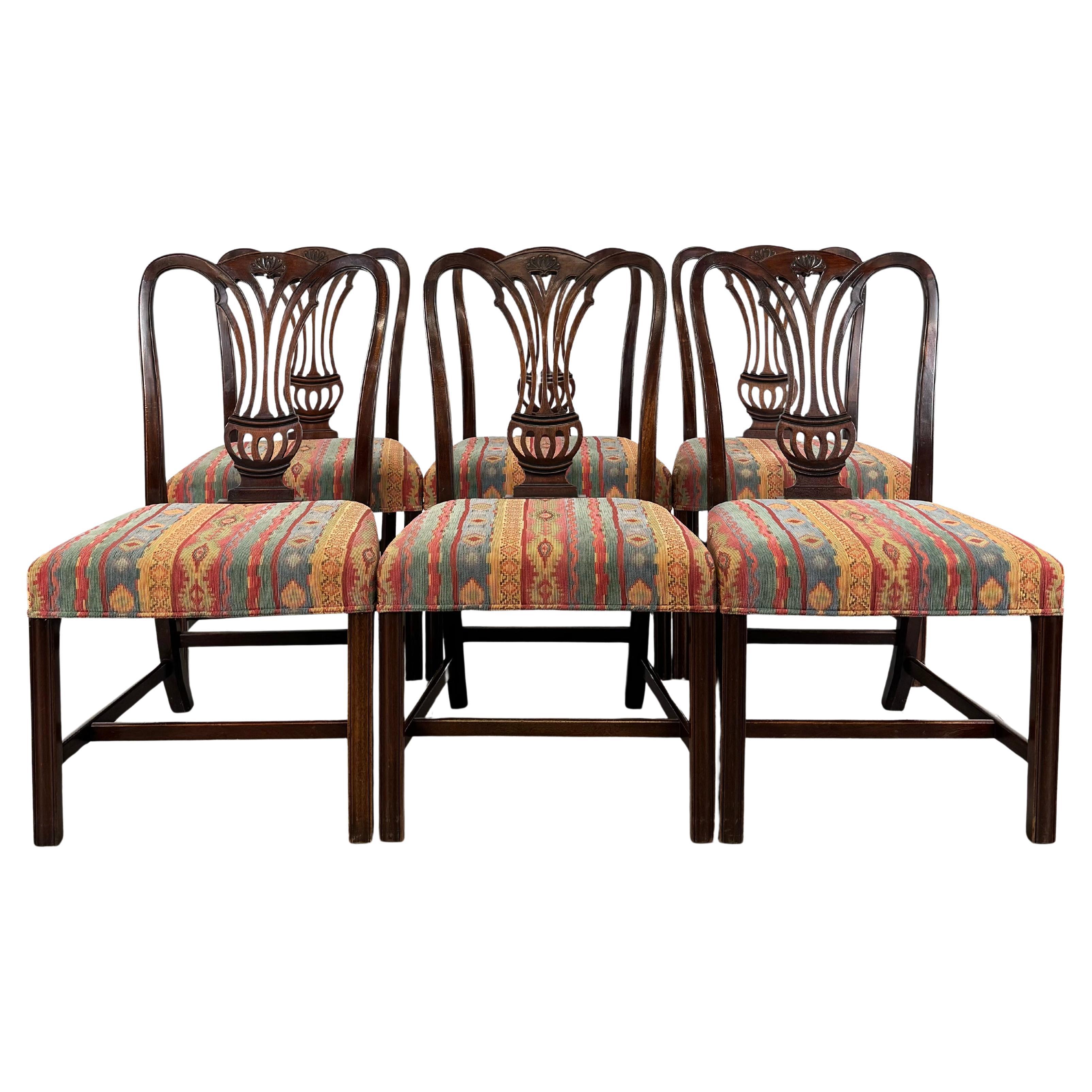 Ancienne série de 6 chaises de salle à manger en acajou du 18ème siècle ( REF AF-3593 ) en vente