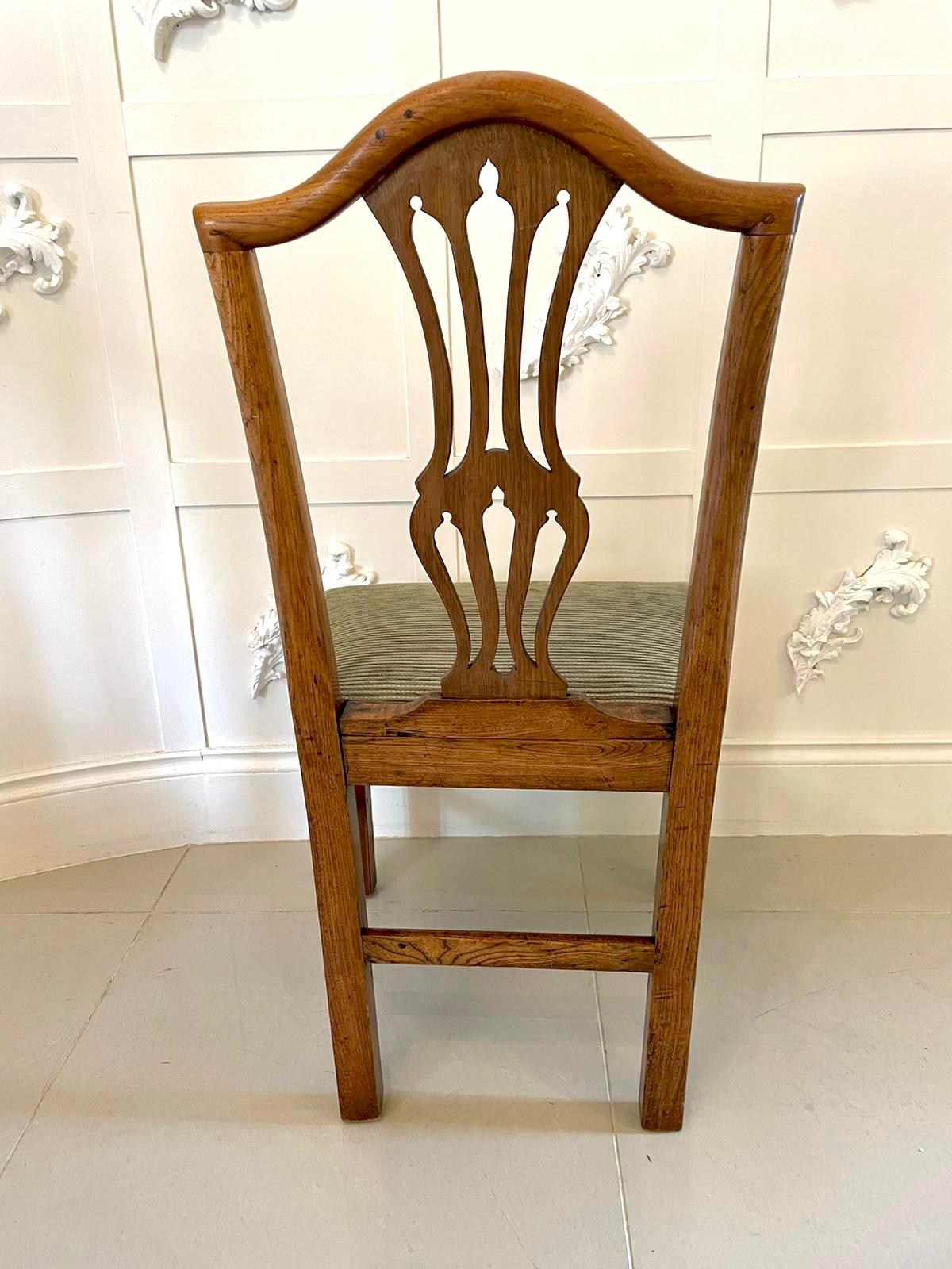 English Antique 18th Century Set of Eight George III Hepplewhite Oak Dining Chairs