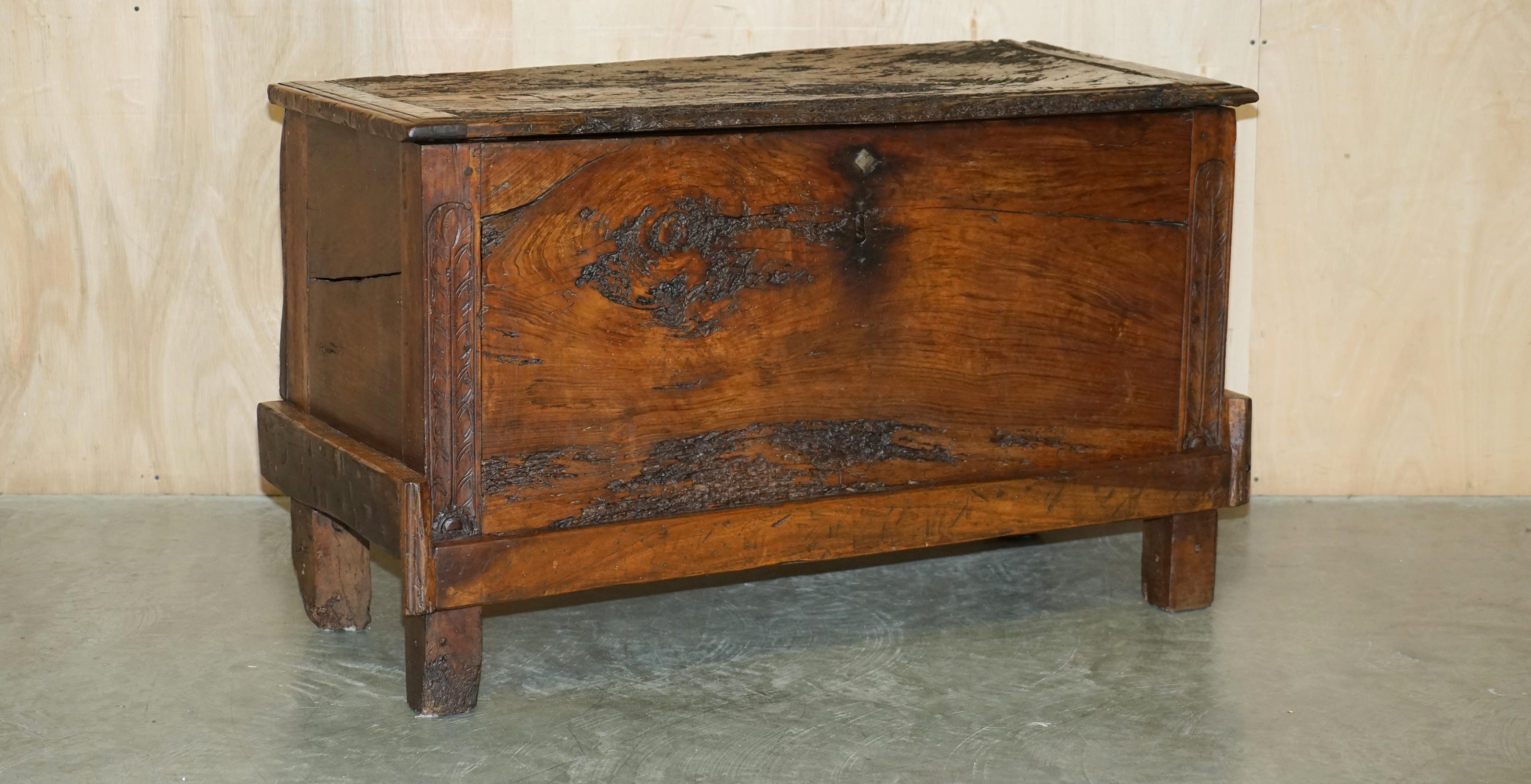 Royal House Antiques

Royal House Antiques is delighted to offer for sale this super rare, highly collectable, large English circa 1760, heavily Burred Chestnut six plank chest or trunk 

Please note the delivery fee listed is just a guide, it