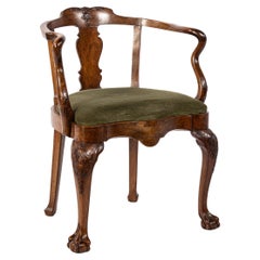Antique 18th century solid carved walnut English Chippendale armchair