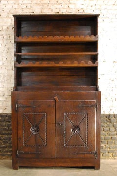 Antique 18th Century Solid Oak Spanish Kitchen Display Cabinet