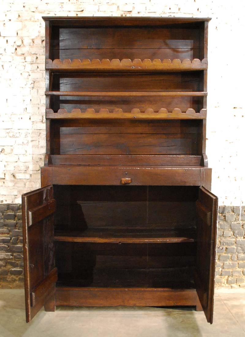 Hand-Carved Antique 18th Century Solid Oak Spanish Kitchen Display Cabinet For Sale