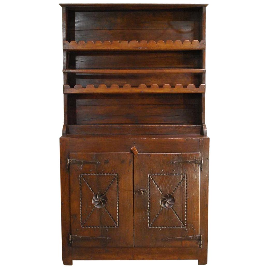 Antique 18th Century Solid Oak Spanish Kitchen Display Cabinet For Sale