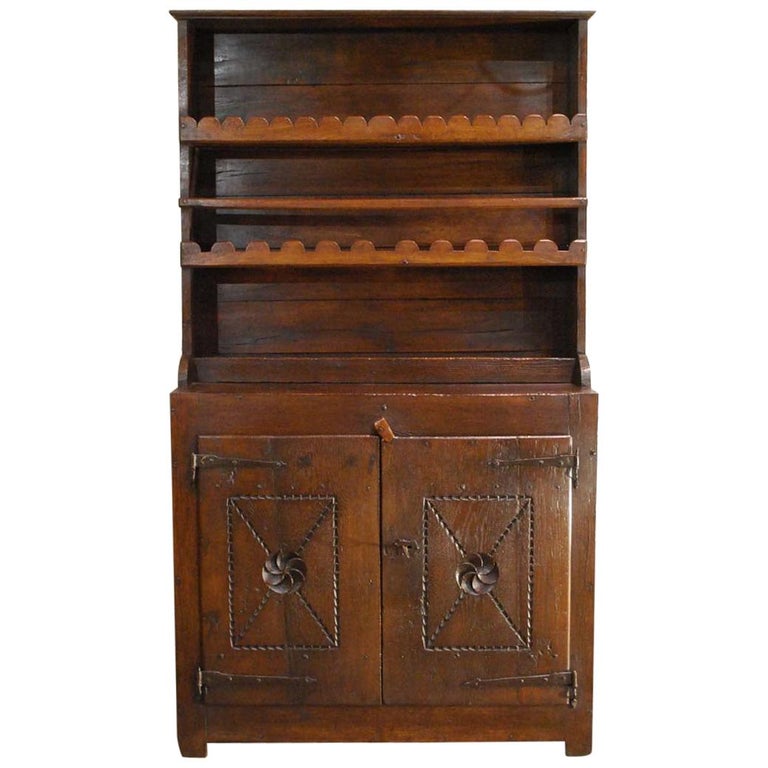 Antique 18th Century Solid Oak Spanish Kitchen Display Cabinet For