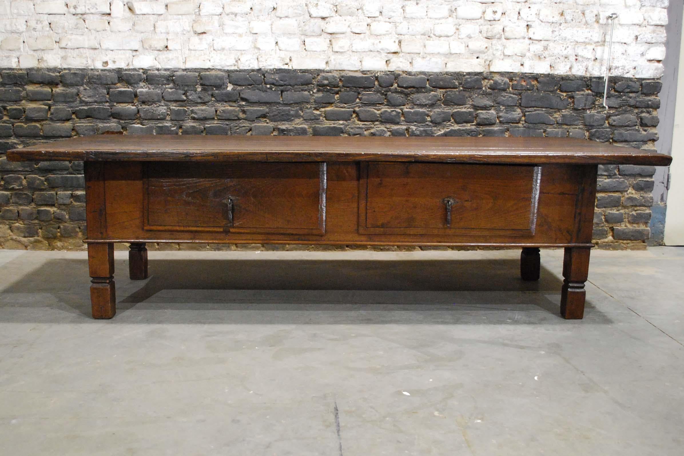 Spanish Colonial Antique 18th Century Spanish Coffee Table in Solid Chestnut Wood