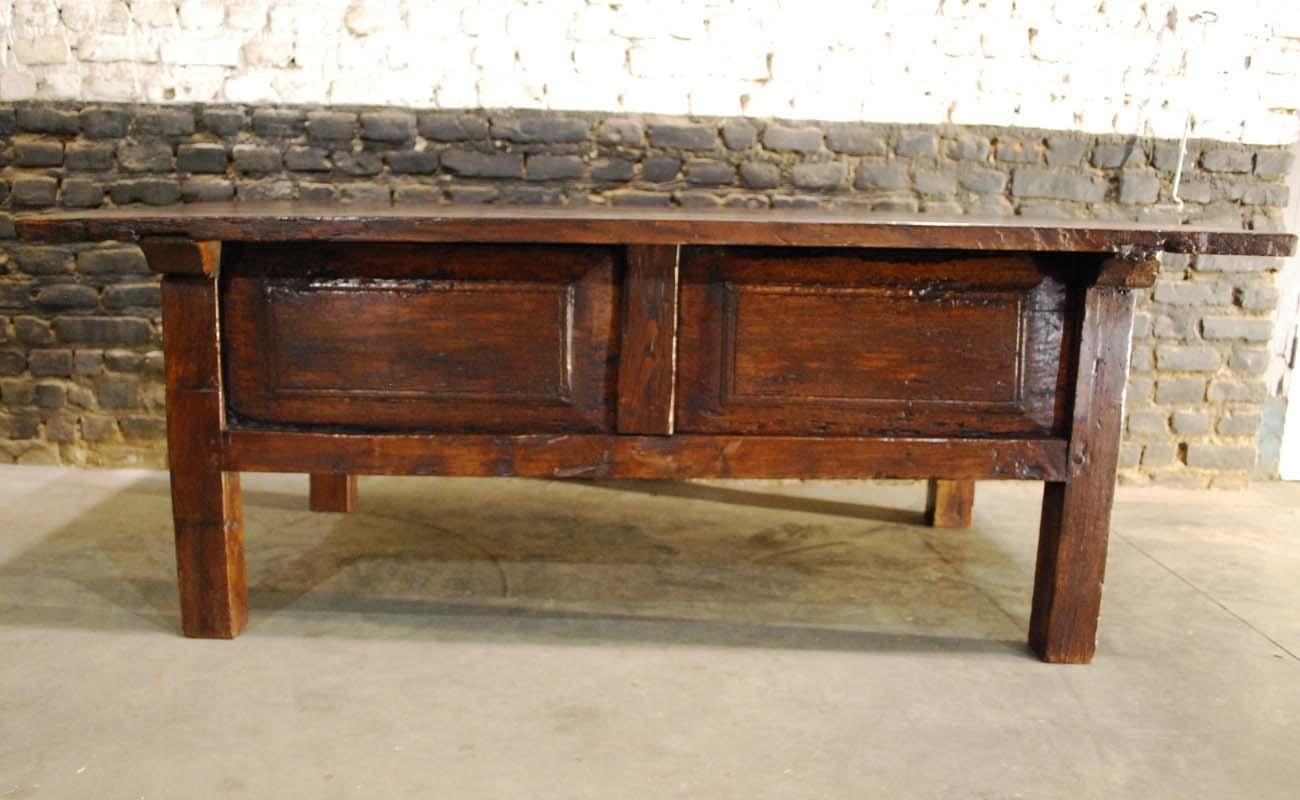 Antique 18th Century Spanish Coffee Table in Solid Chestnut Wood 1