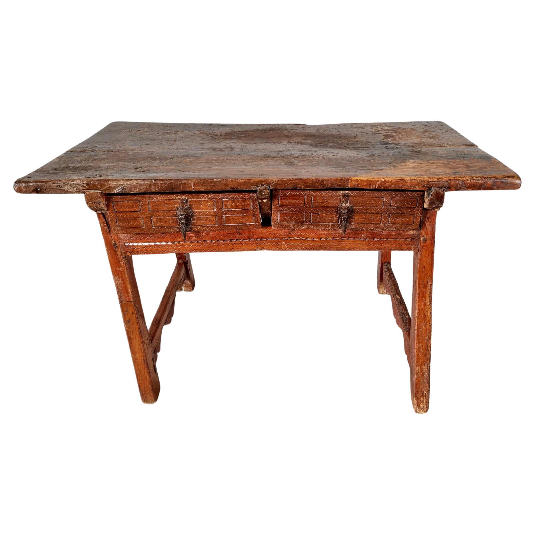 Antique 18th Century Spanish Walnut Desk or Small Table For Sale