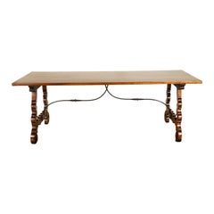 Antique 18th Century Spanish Walnut & Iron Dining Refectory Trestle Table 1780