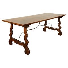 Antique 18th Century Spanish Walnut & Iron Dining Refectory Trestle Table 1780