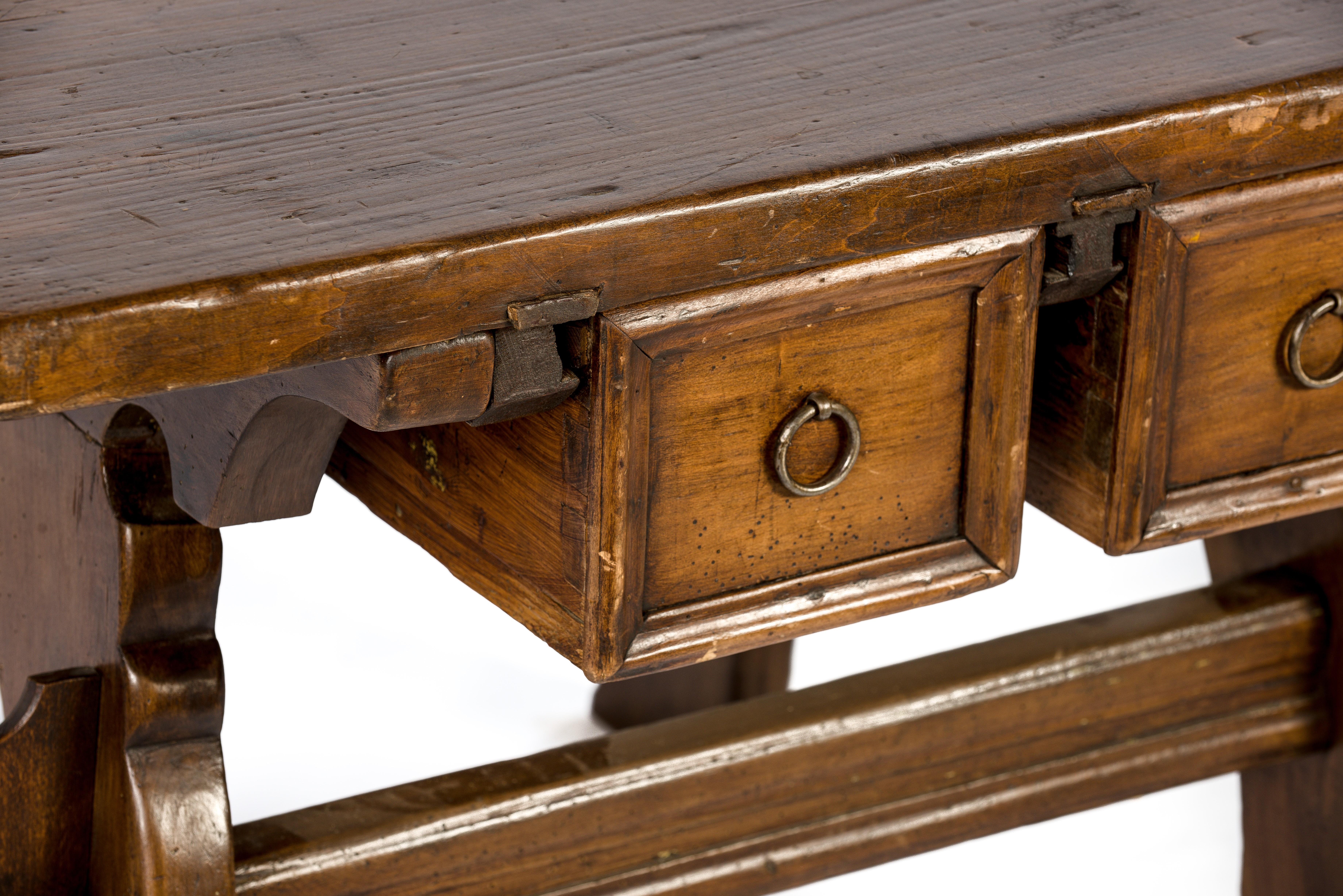 Antique 18th Century Square Walnut Swiss Renaissance Banker or Merchant Table For Sale 2