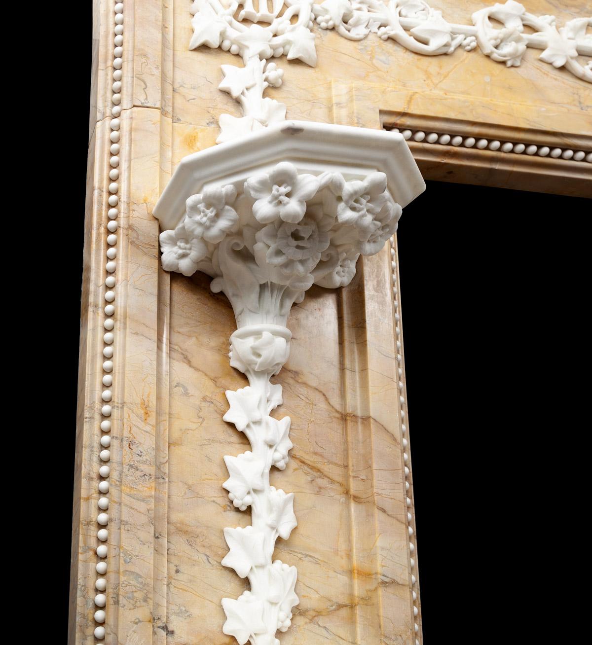 Siena Marble Antique 18th Century Statuary and Sienna Mantelpiece For Sale