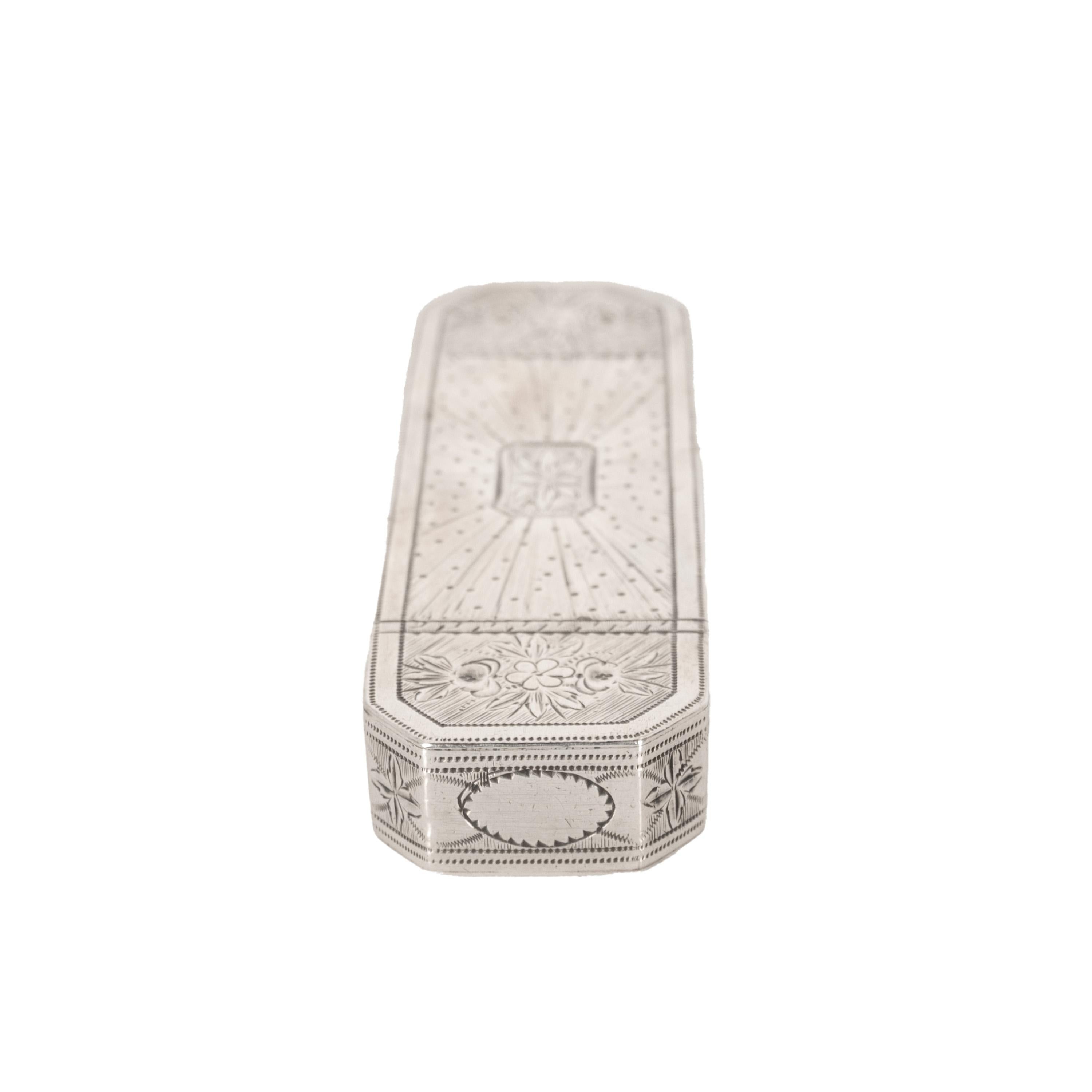 Antiguo estuche para palillos de plata de ley del siglo XVIII Birmingham Samuel Pemberton Grabado en venta
