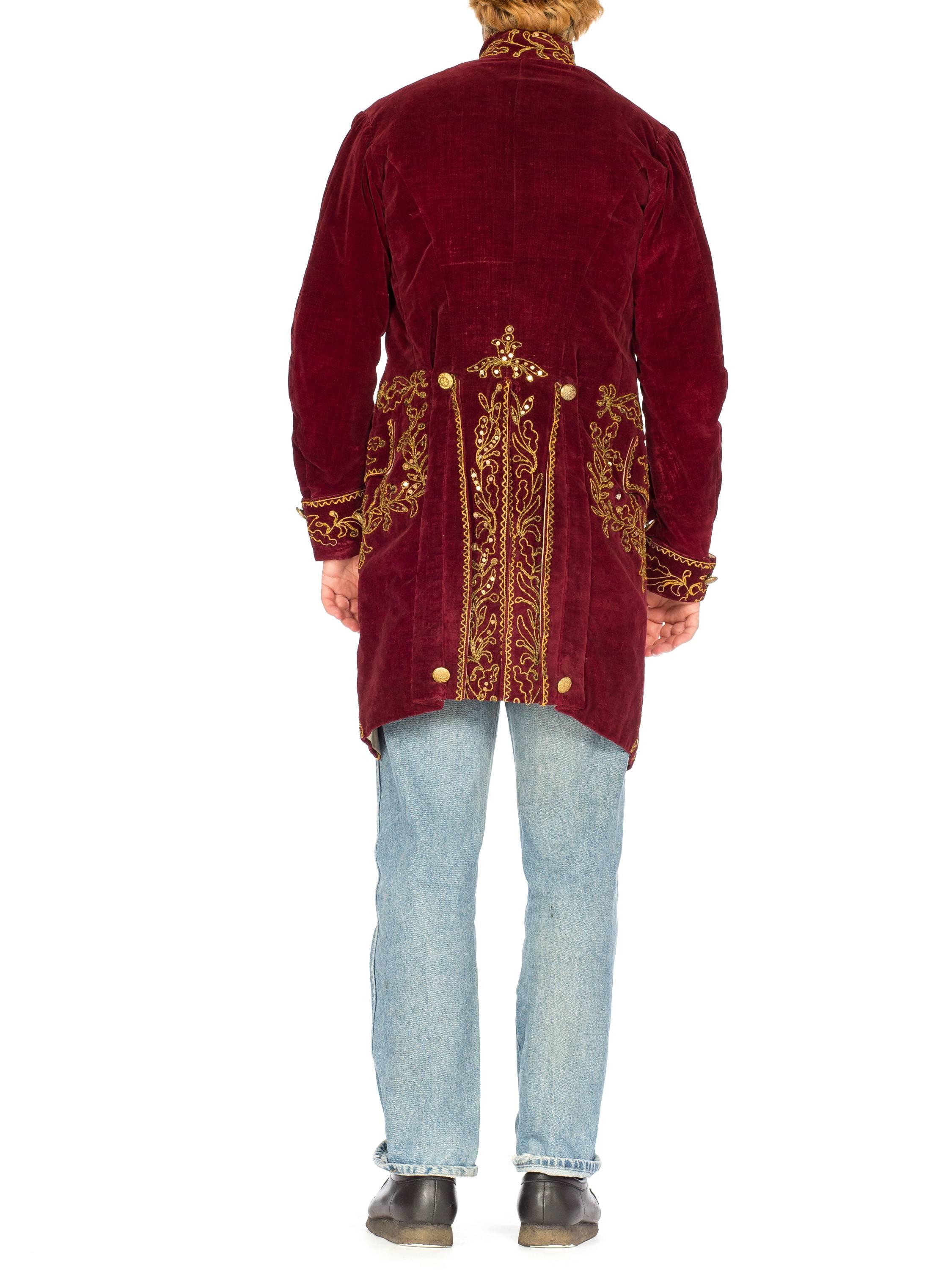 Antique 18th Century Style Velvet Victorian Frock Coat with Gold Embroidery In Good Condition In New York, NY