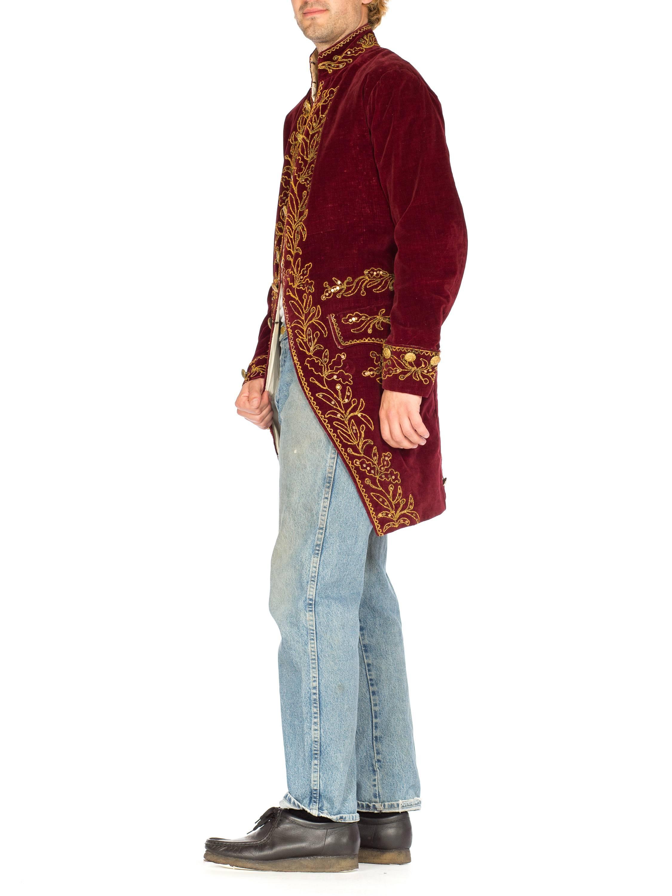 Women's or Men's Antique 18th Century Style Velvet Victorian Frock Coat with Gold Embroidery