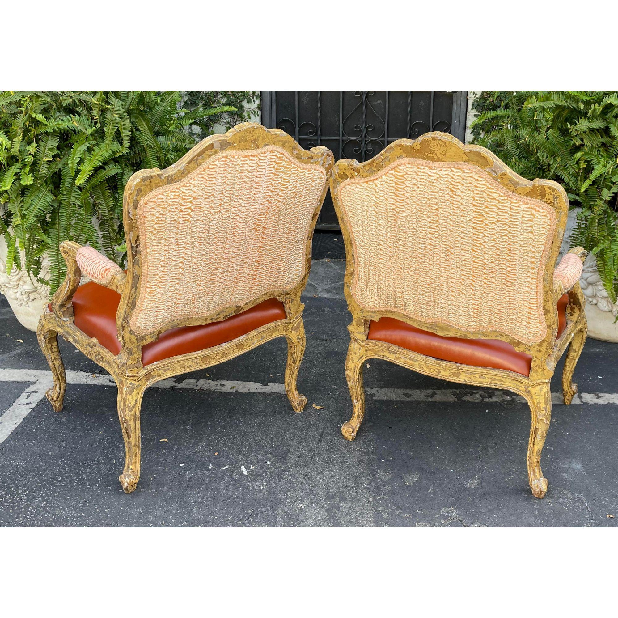 Antique 18th Century Style Venetian Orange Leather Armchair For Sale 4