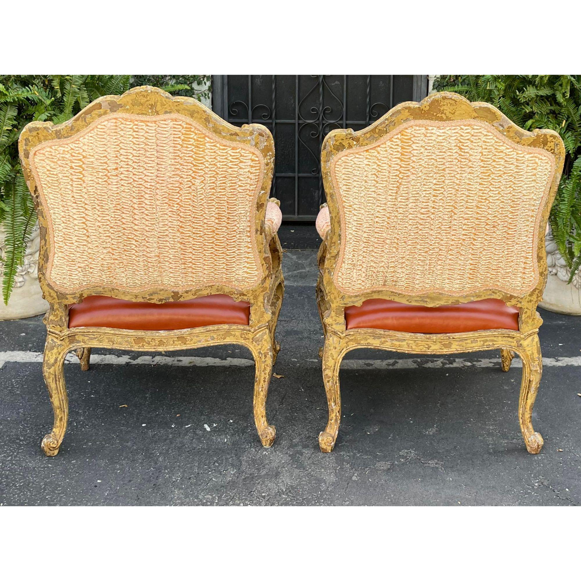 Antique 18th Century Style Venetian Orange Leather Armchair For Sale 3