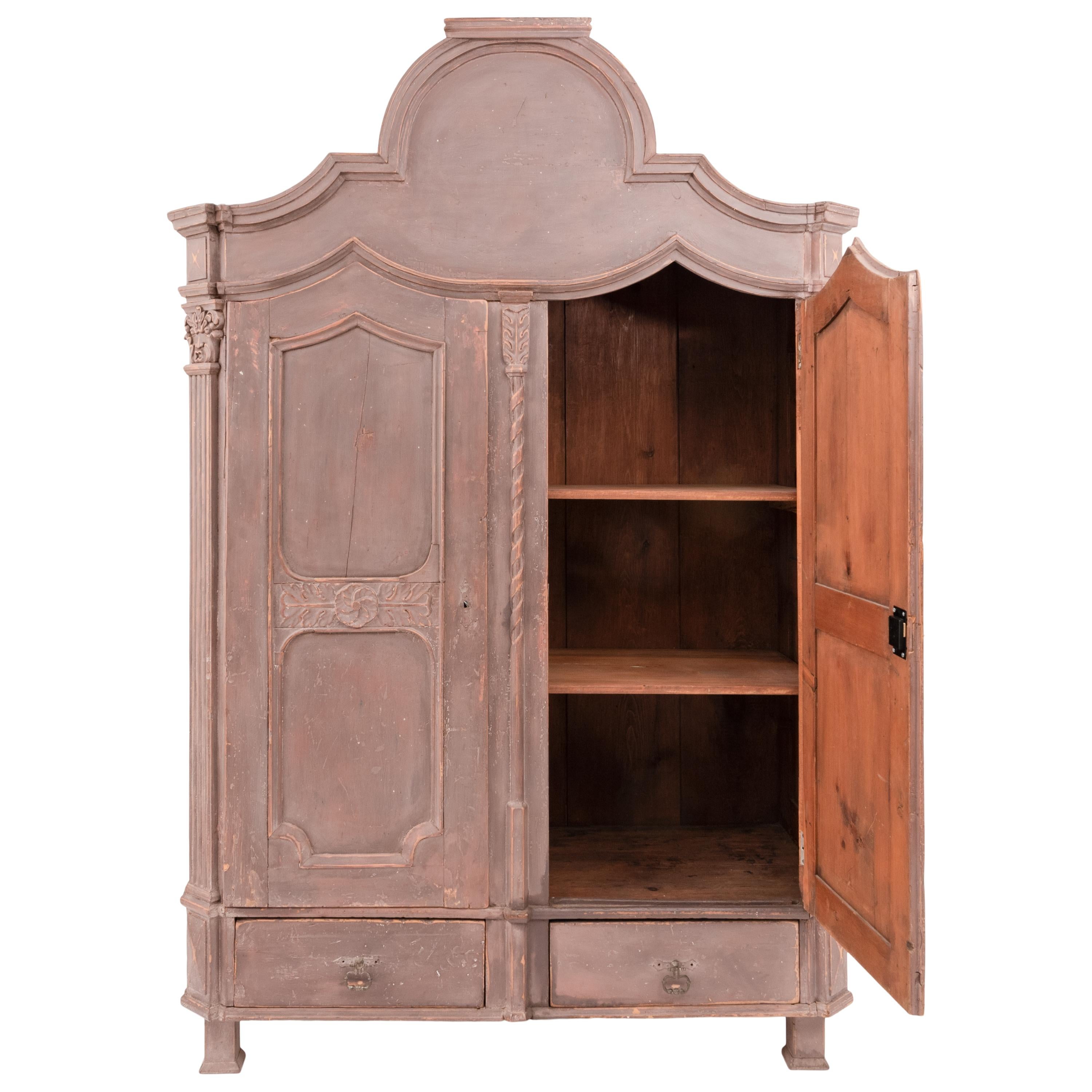 Antique 18th Century Swedish Gustavian Painted Pine Armoire Wardrobe Cabinet In Good Condition In Portland, OR