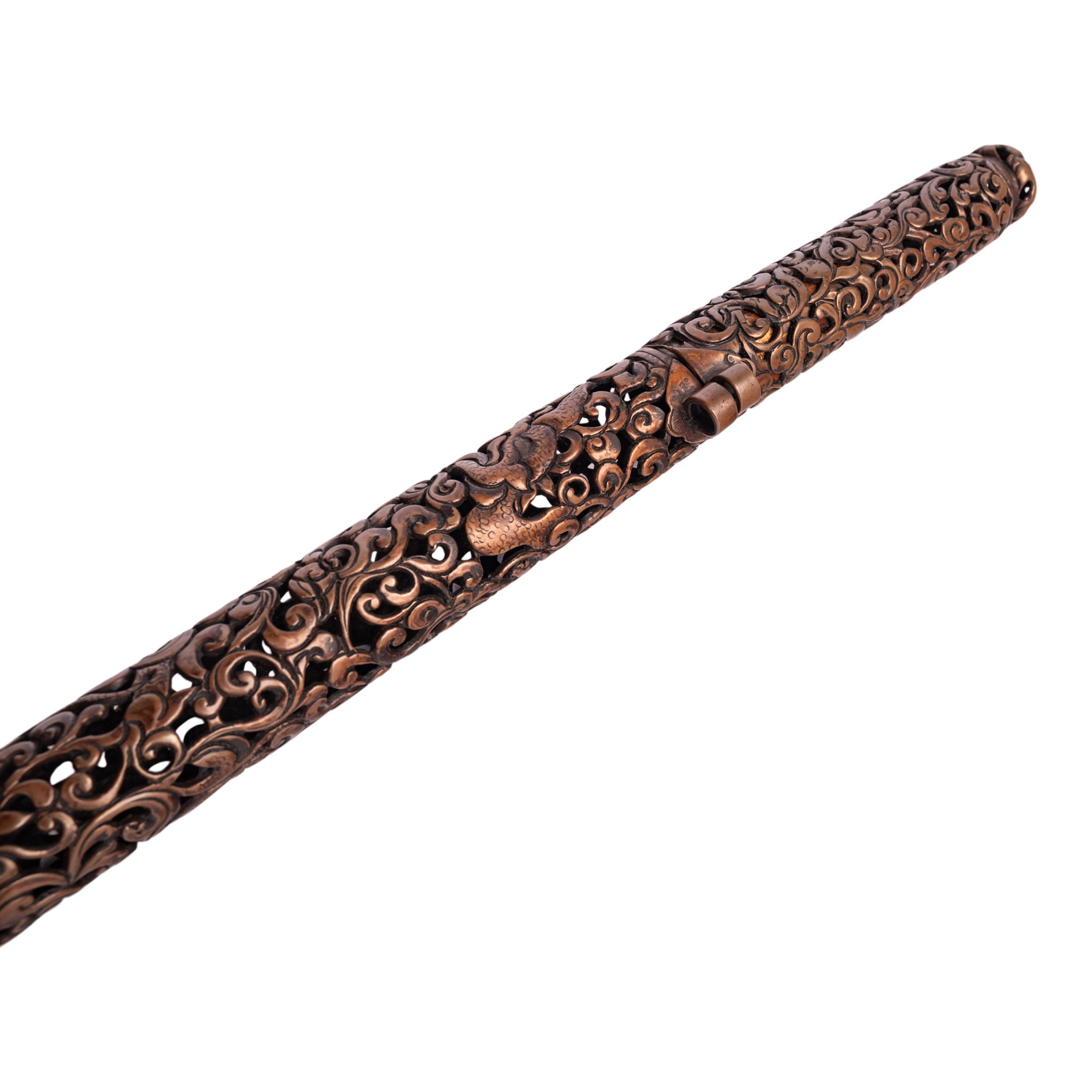 Antique 18th Century Tibetan Buddhist Gilded Iron Lama's Pen Case Derge 1700 For Sale 11