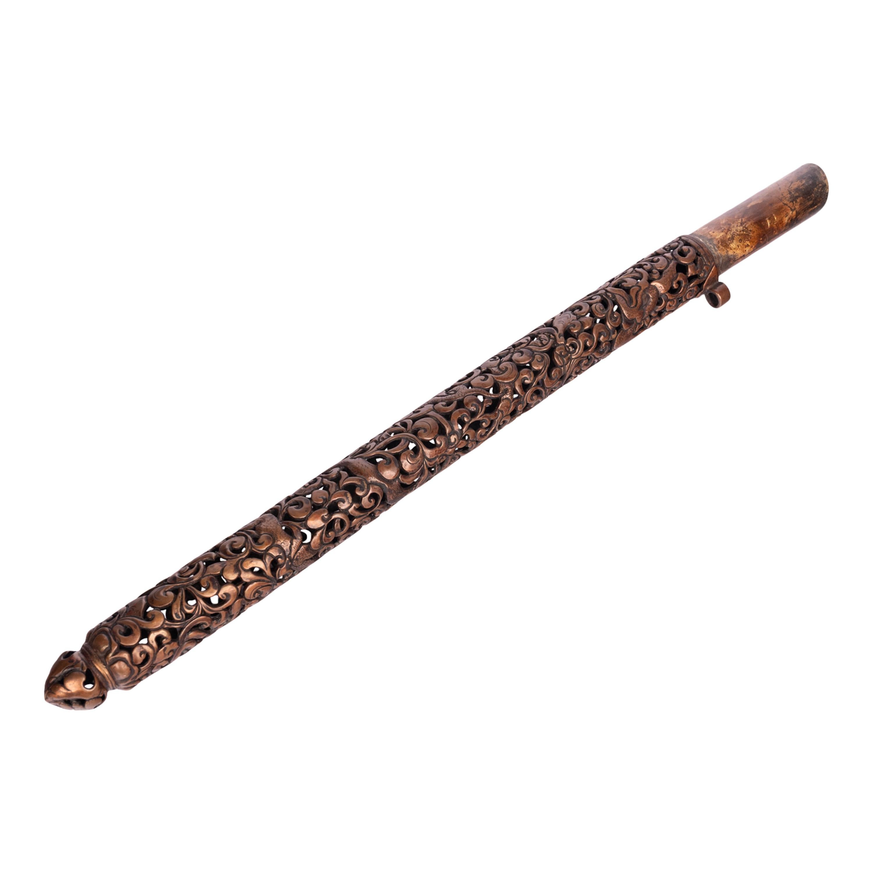 Antique 18th Century Tibetan Buddhist Gilded Iron Lama's Pen Case Derge 1700 For Sale 5