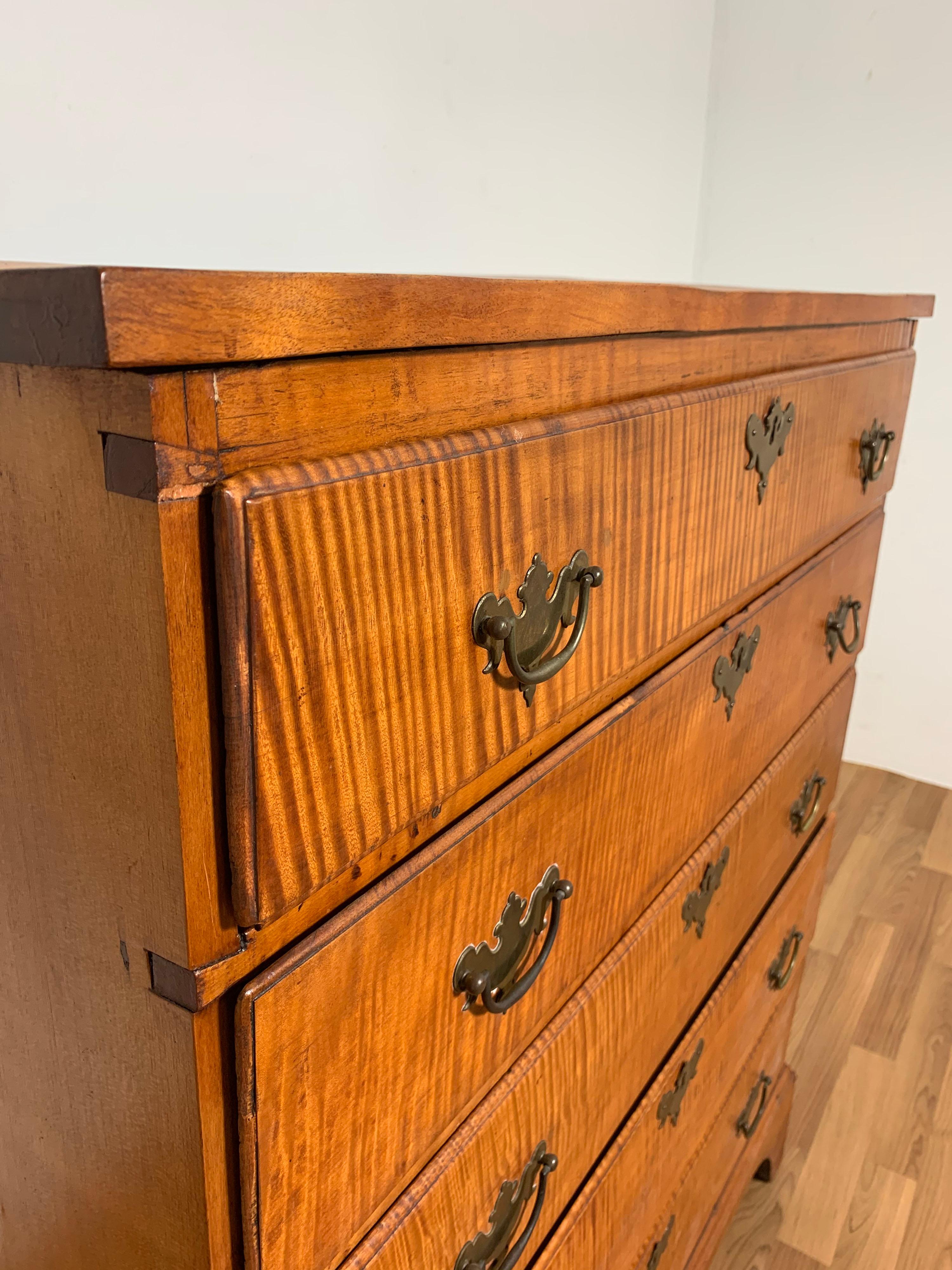 Antique 18th Century Tiger Maple Chippendale Chest In Good Condition In Peabody, MA